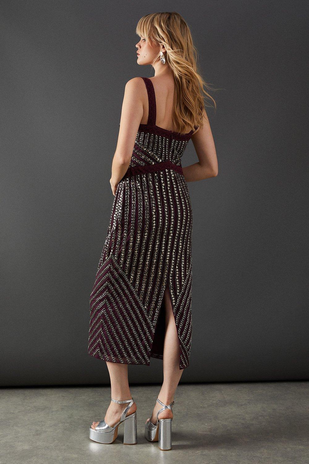 Warehouse Premium Stud Embellishment Midi Slip Dress Purple image 3