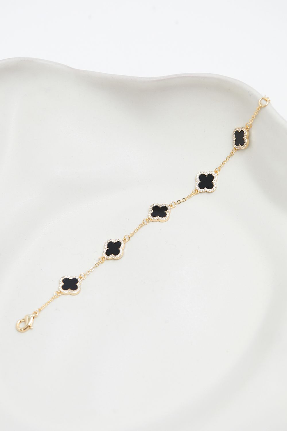 Jon Richard Gold Plated Jet Enamel Clover Bracelet image 3