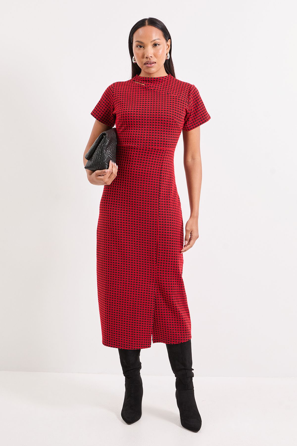 Principles Ponte High Neck Midi Dress Red