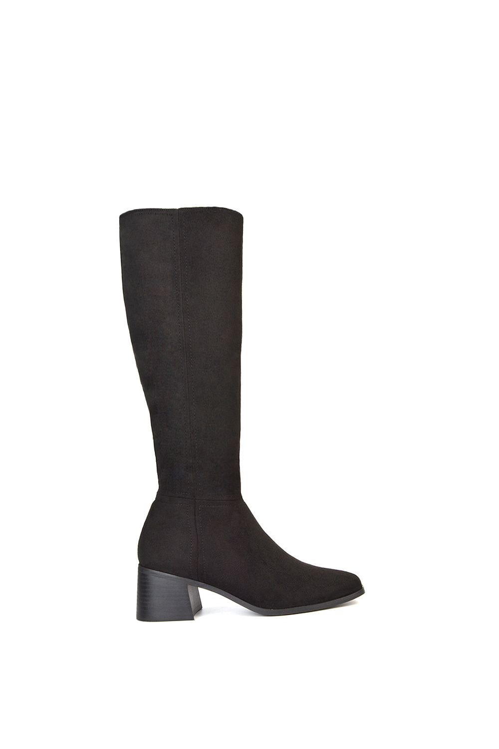 XY London 'Ruby' Square Toe Zip Up Knee High Calf Boots With Low Heel image 1