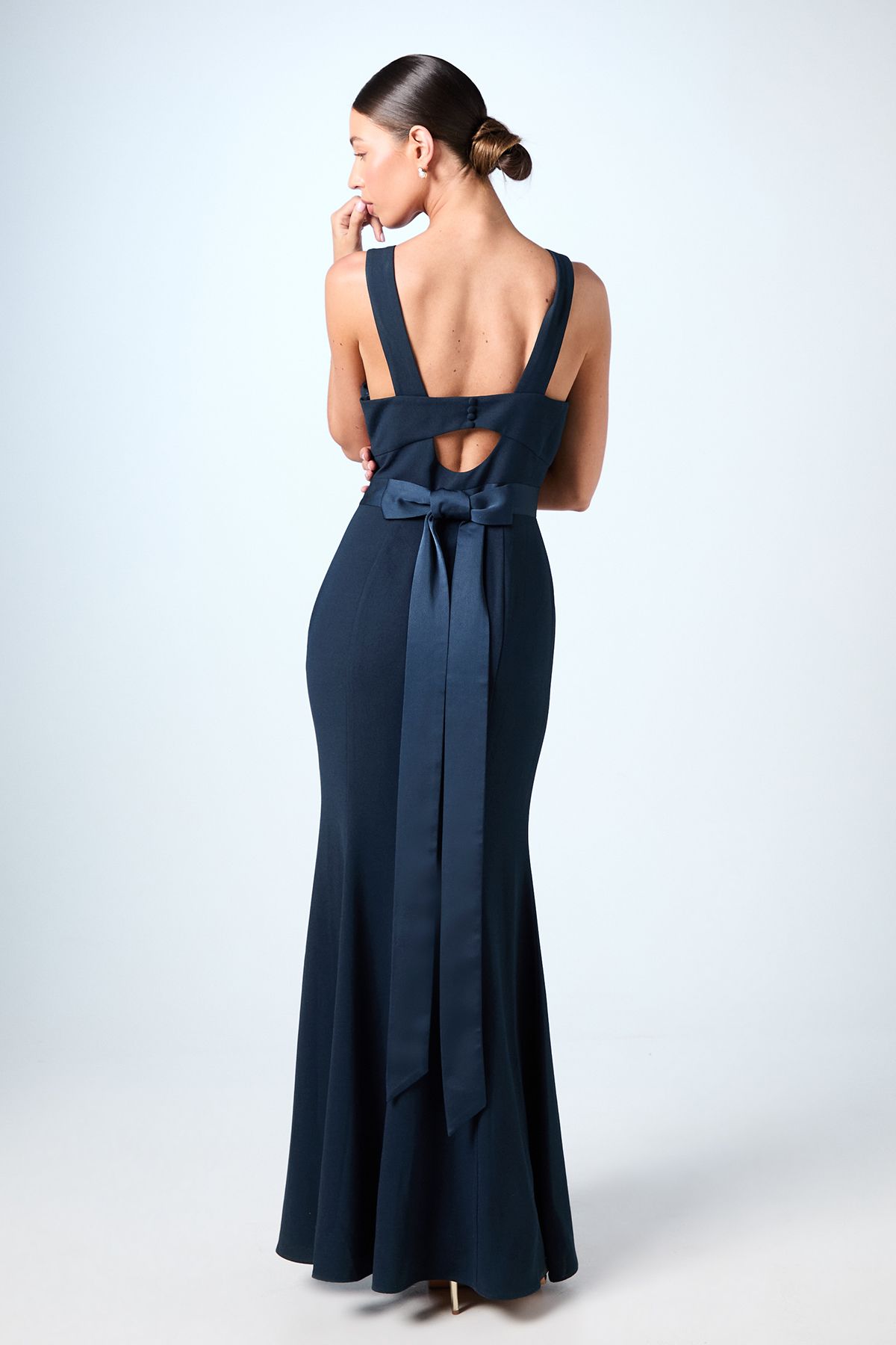 Coast Halter Neck Satin Bridesmaid Dress with Tie Back Detail Navy image 3