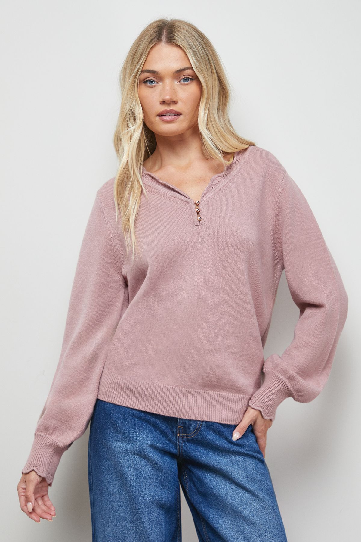 Oasis Soft Crochet Scallop Detail Jumper Dusky Pink