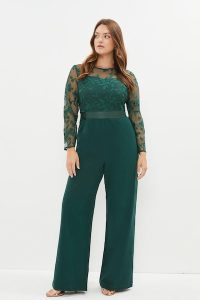 Coast Plus Size Embroidered Top Wide Leg Jumpsuit Forest