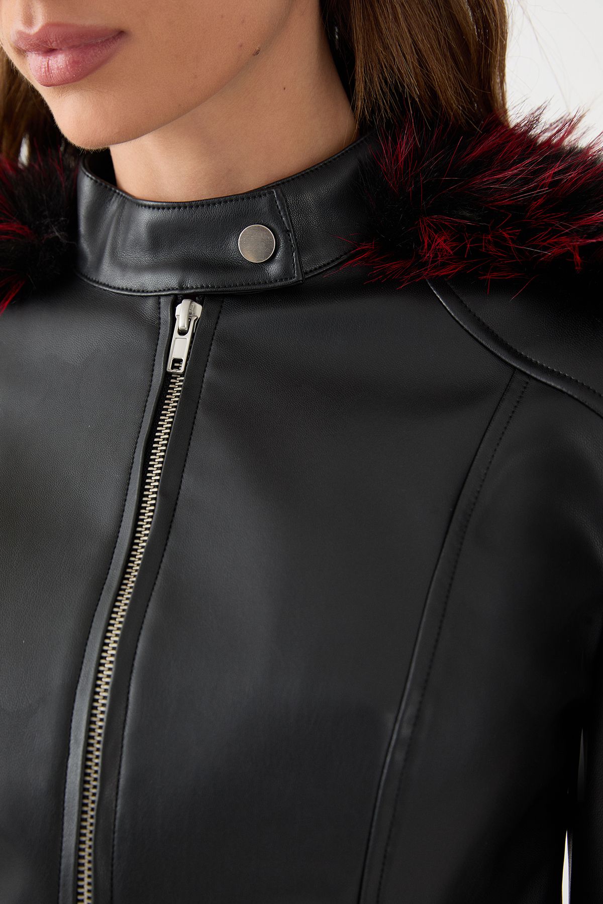 MissPap Premium Fur Sleeve Moto Jakcet Black image 5