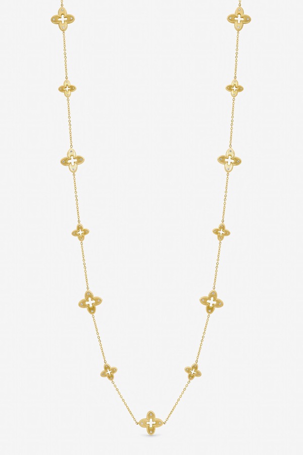 Jon Richard Gold Plated Textured Crystal Clover Long Necklace