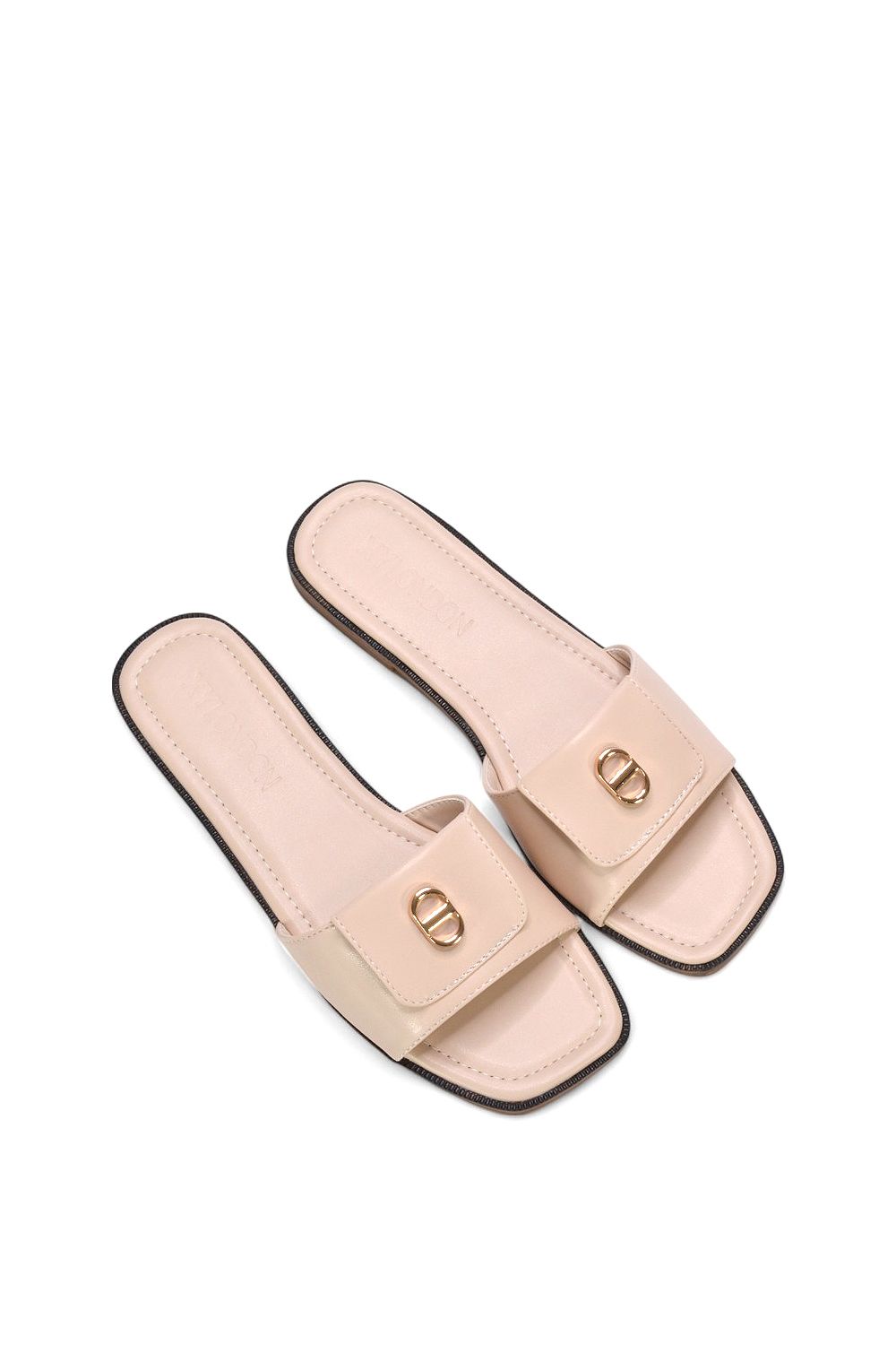 XY London 'Leigh' Open Toe Foldover Buckle Slip On Flat Slider Mules image 5