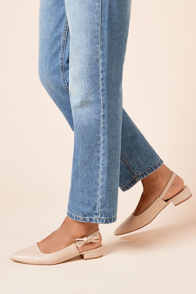 Dorothy Perkins Nuria Faux Leather Bow Detail Slingback Pointed Low Heel Court Shoes Beige