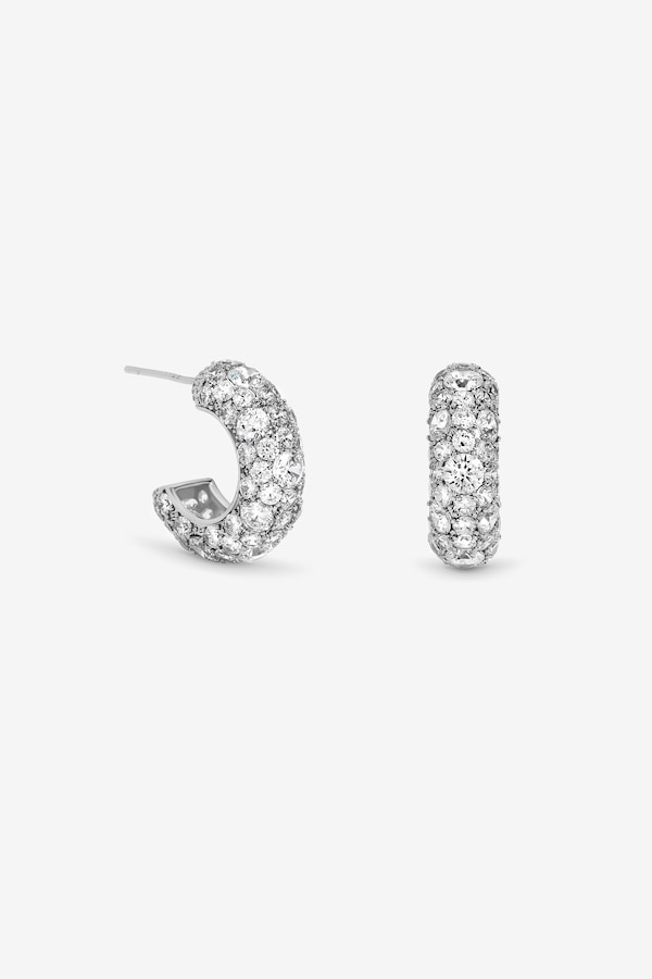 Jon Richard Rhodium Plated Pave Chubby Hoops