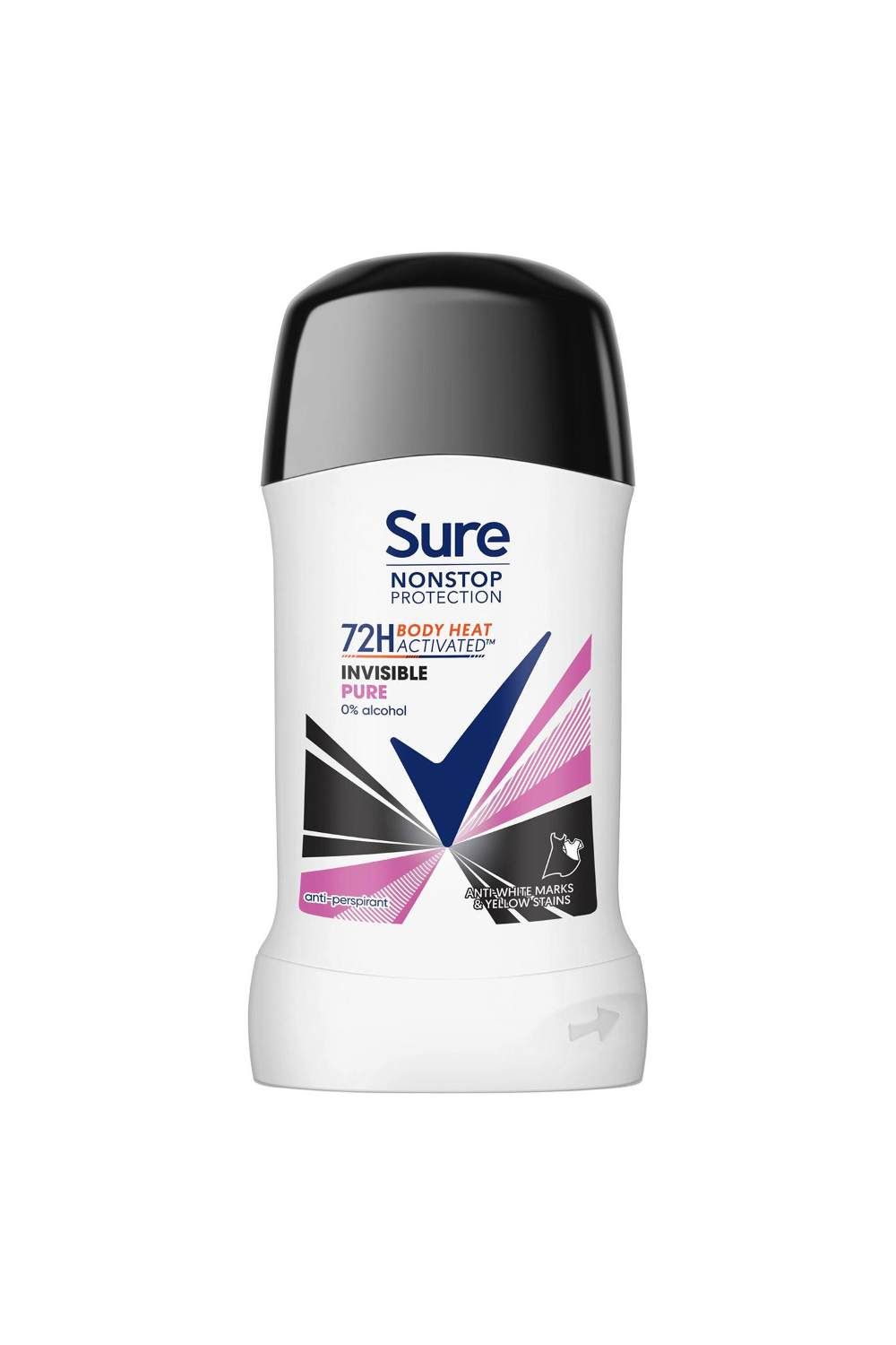 Sure Invisible Pure 'Antiperspirant' Stick 72H Protection, 6x50ml image 2