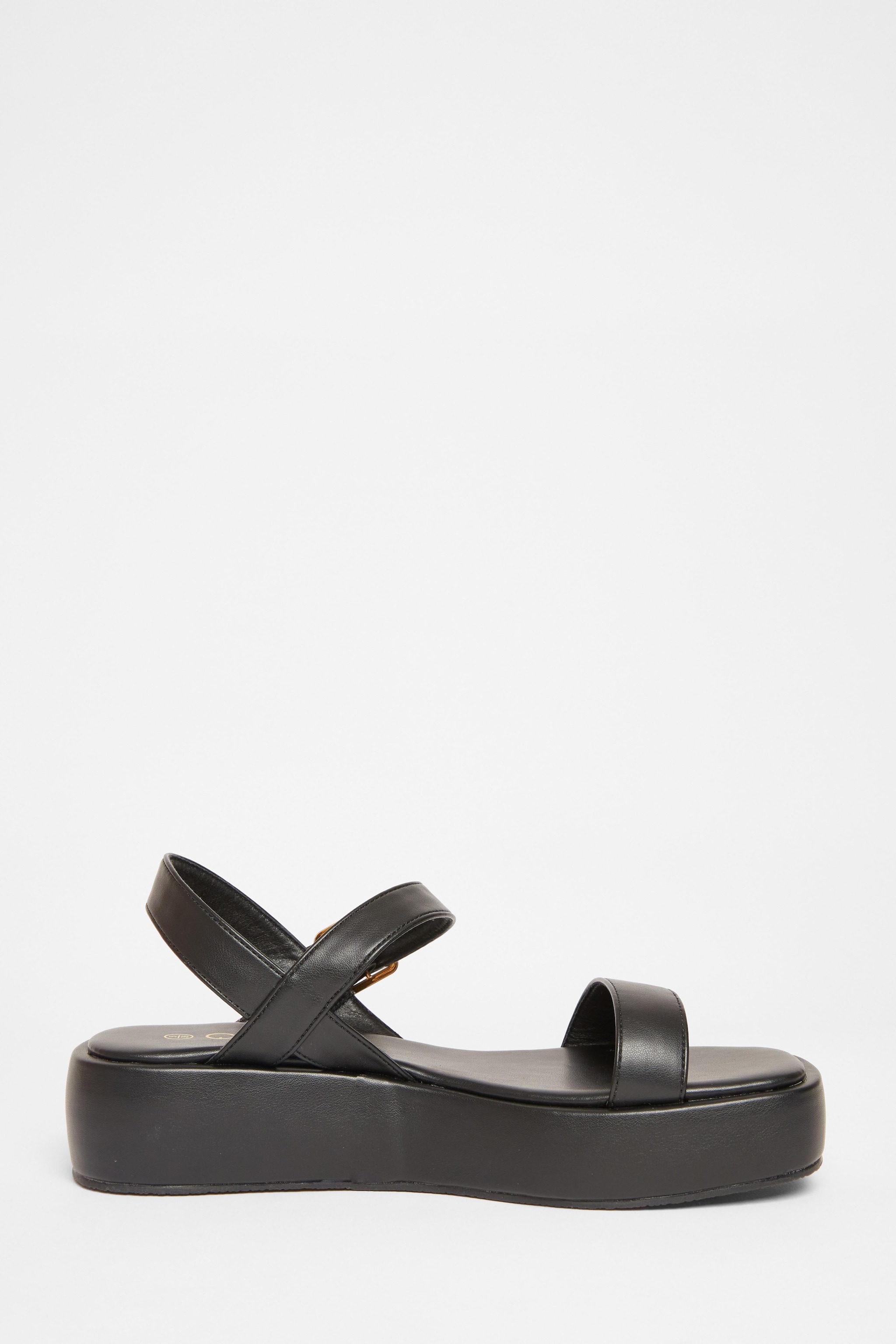Quiz Black Faux Leather Flatform Sandals image 5