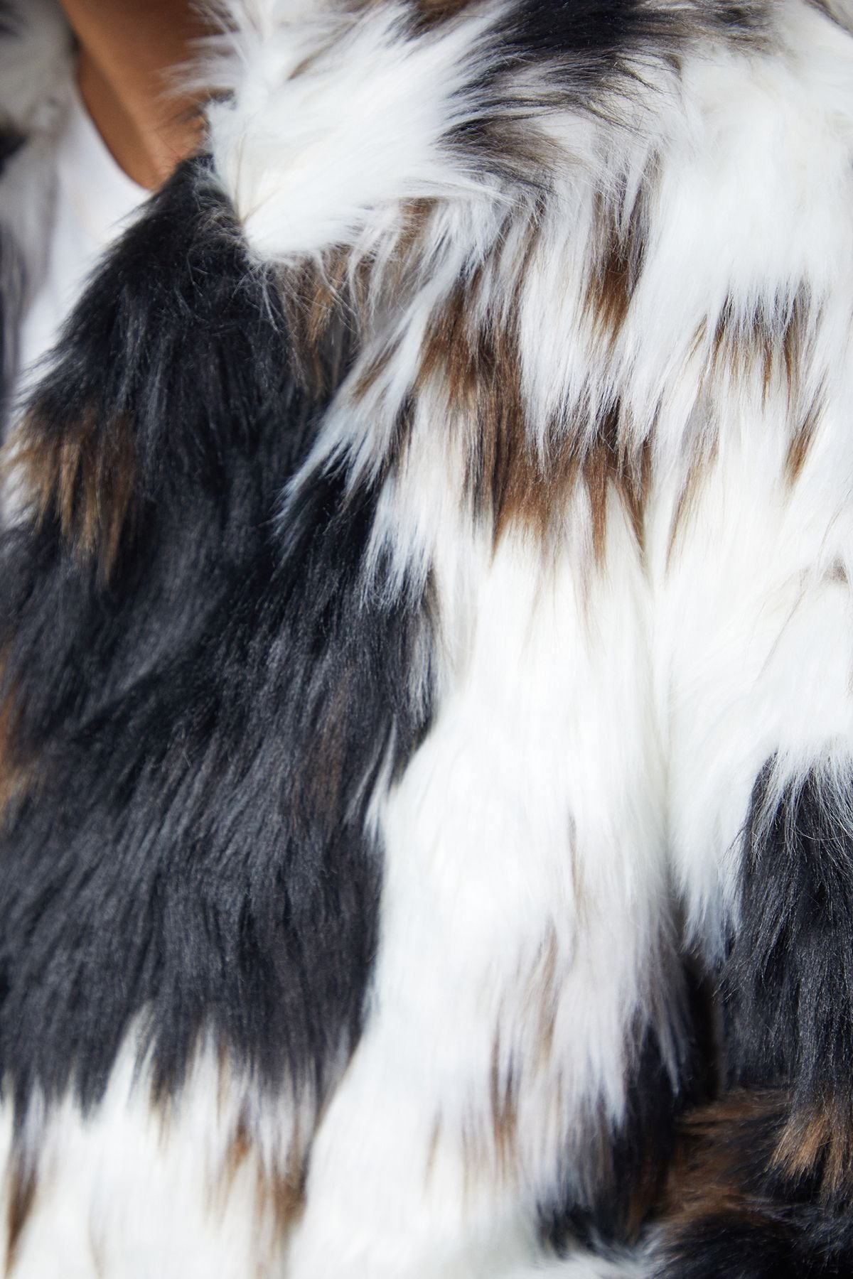 Warehouse Premium Funnel Neck Mono Cow Print Faux Fur Coat Mono image 5