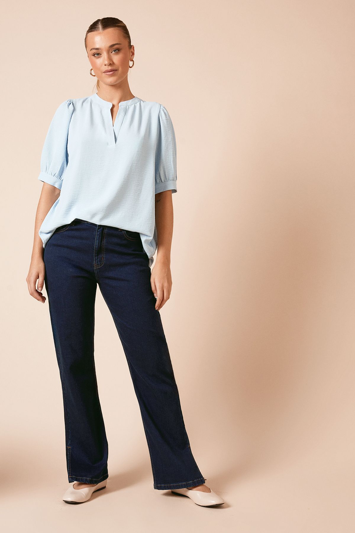 Dorothy Perkins Puff Sleeve Overhead Shirt Baby Blue image 2