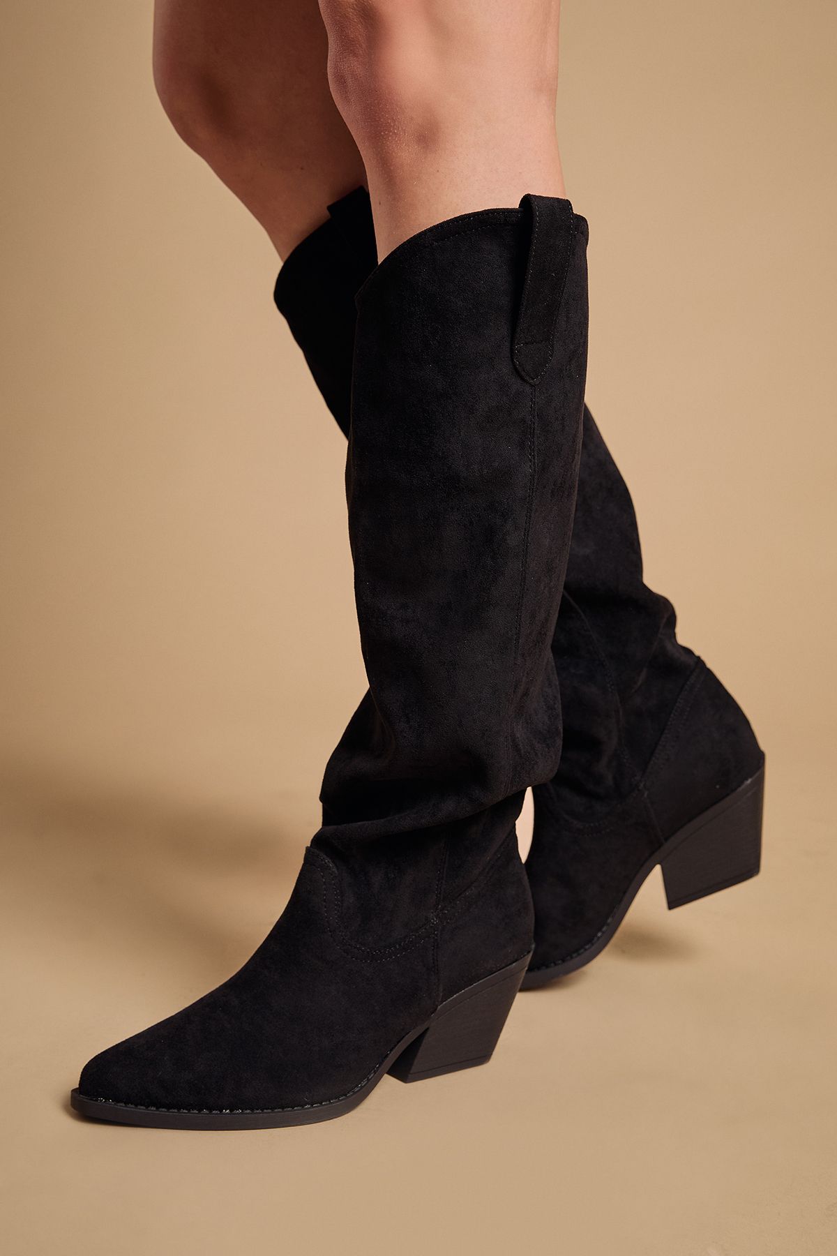 Oasis Winnie Faux Suede Slouch Calf Boots Natural Black
