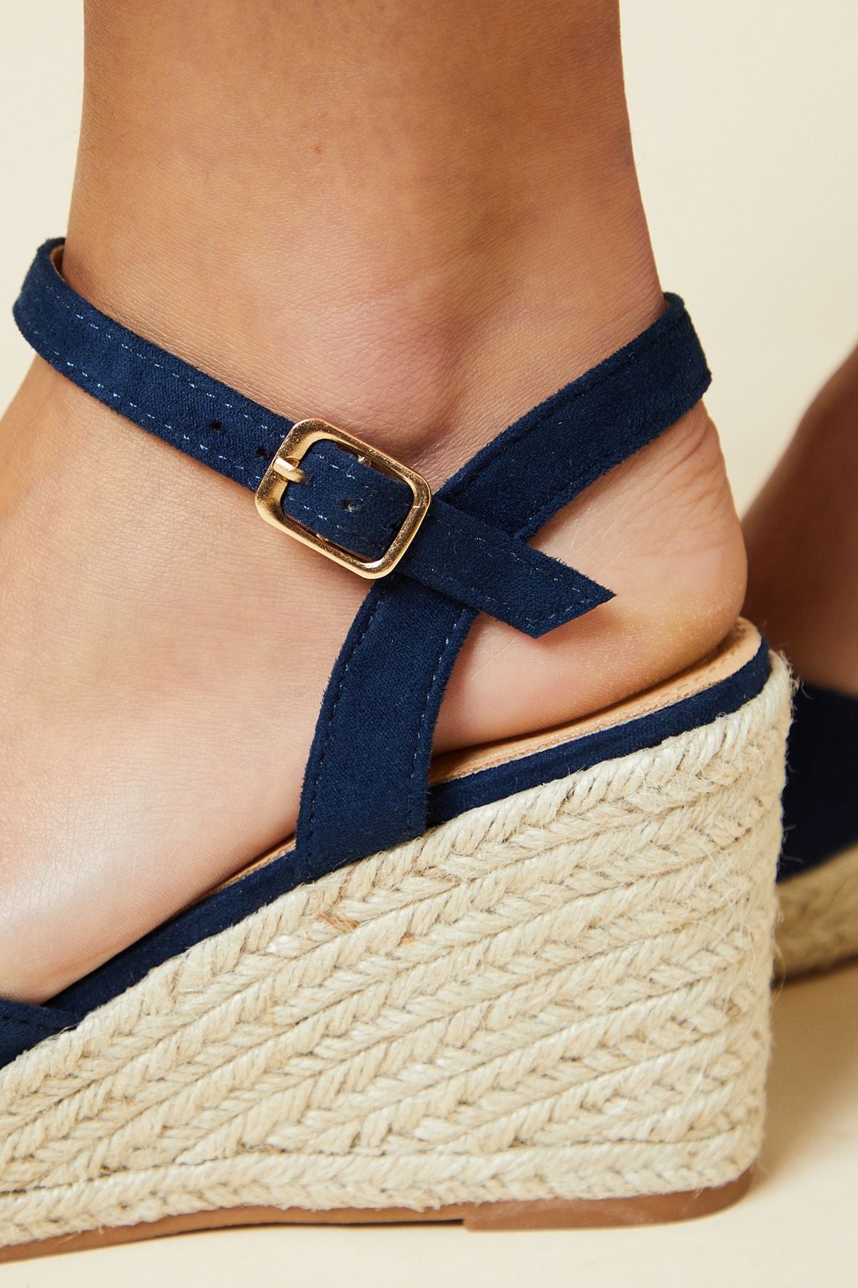 Dorothy Perkins Rumor Faux Suede Closed Toe Espadrille Wedge Sandals Navy image 4