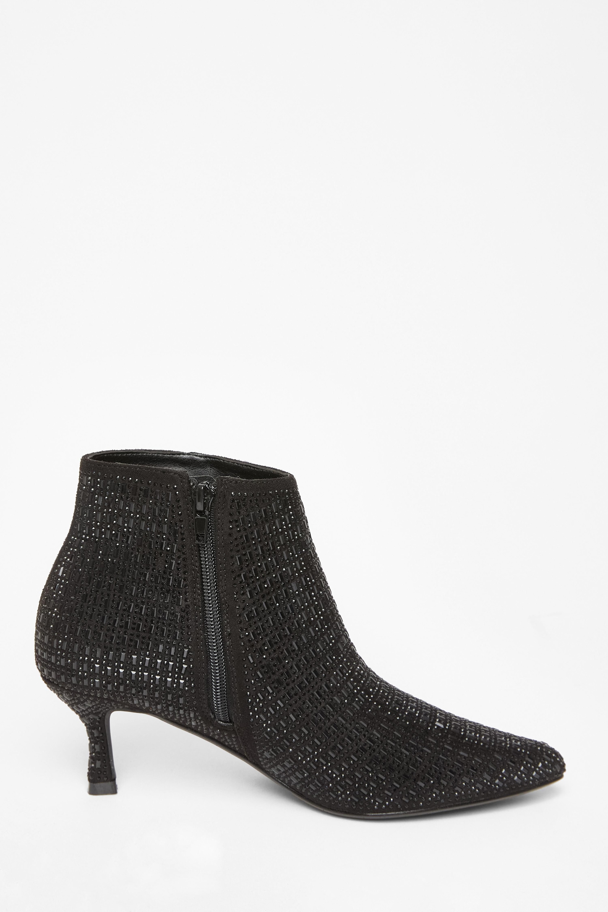 Quiz Black Embellished Flare Heel Boots image 5