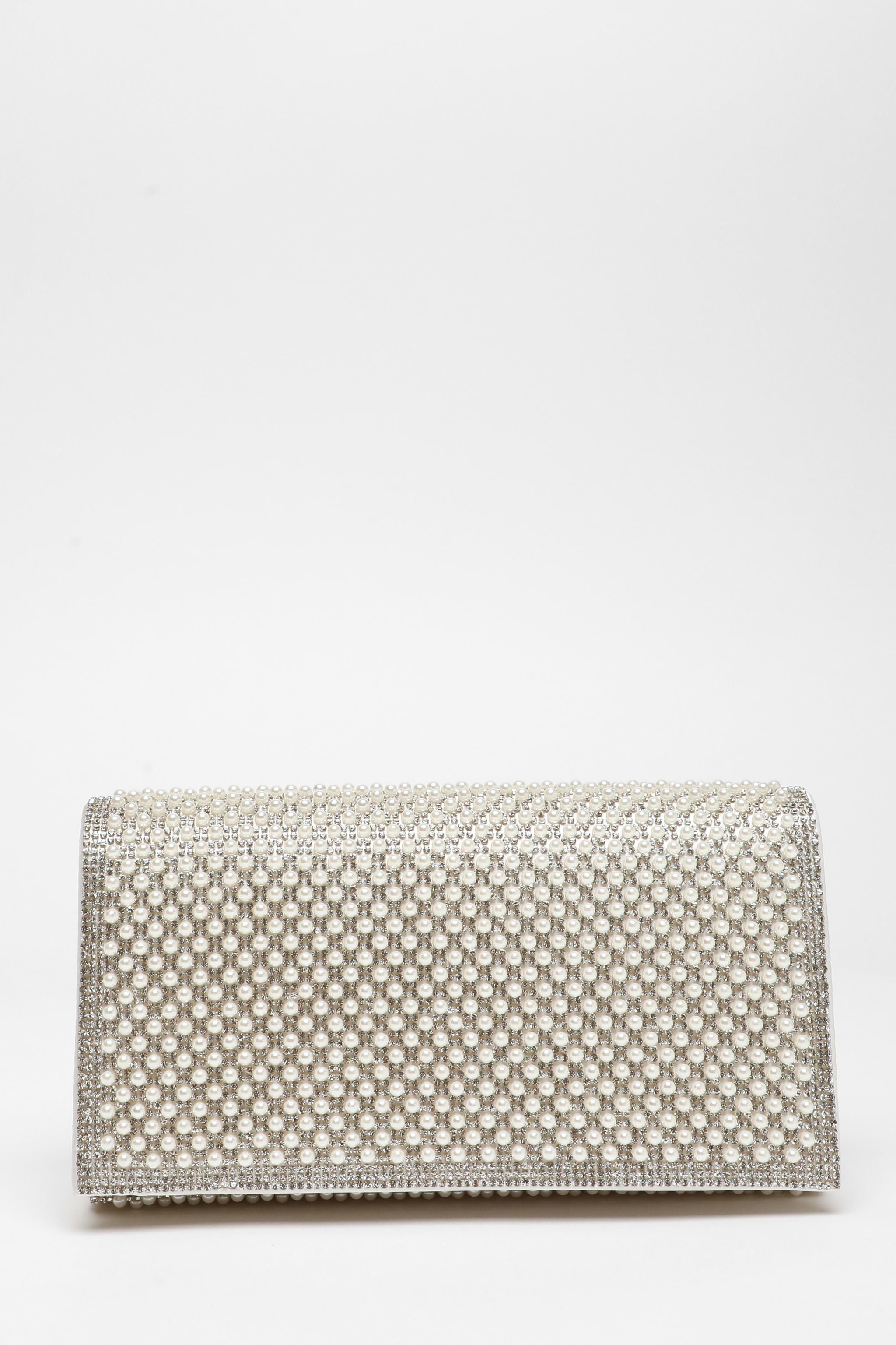 Quiz White Pearl Embellished Clutch Bag image 3