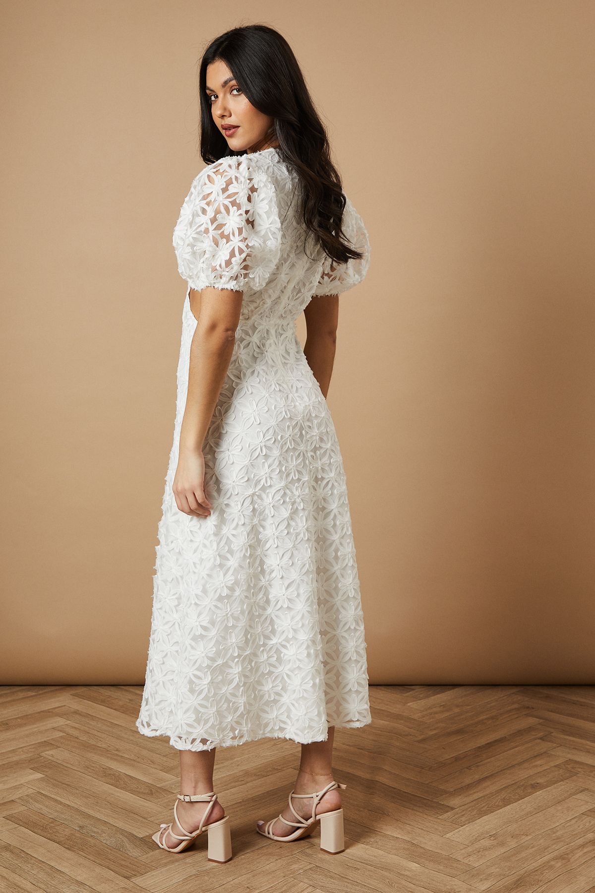 Oasis Textured Cutout Detail Midi Dress White image 4