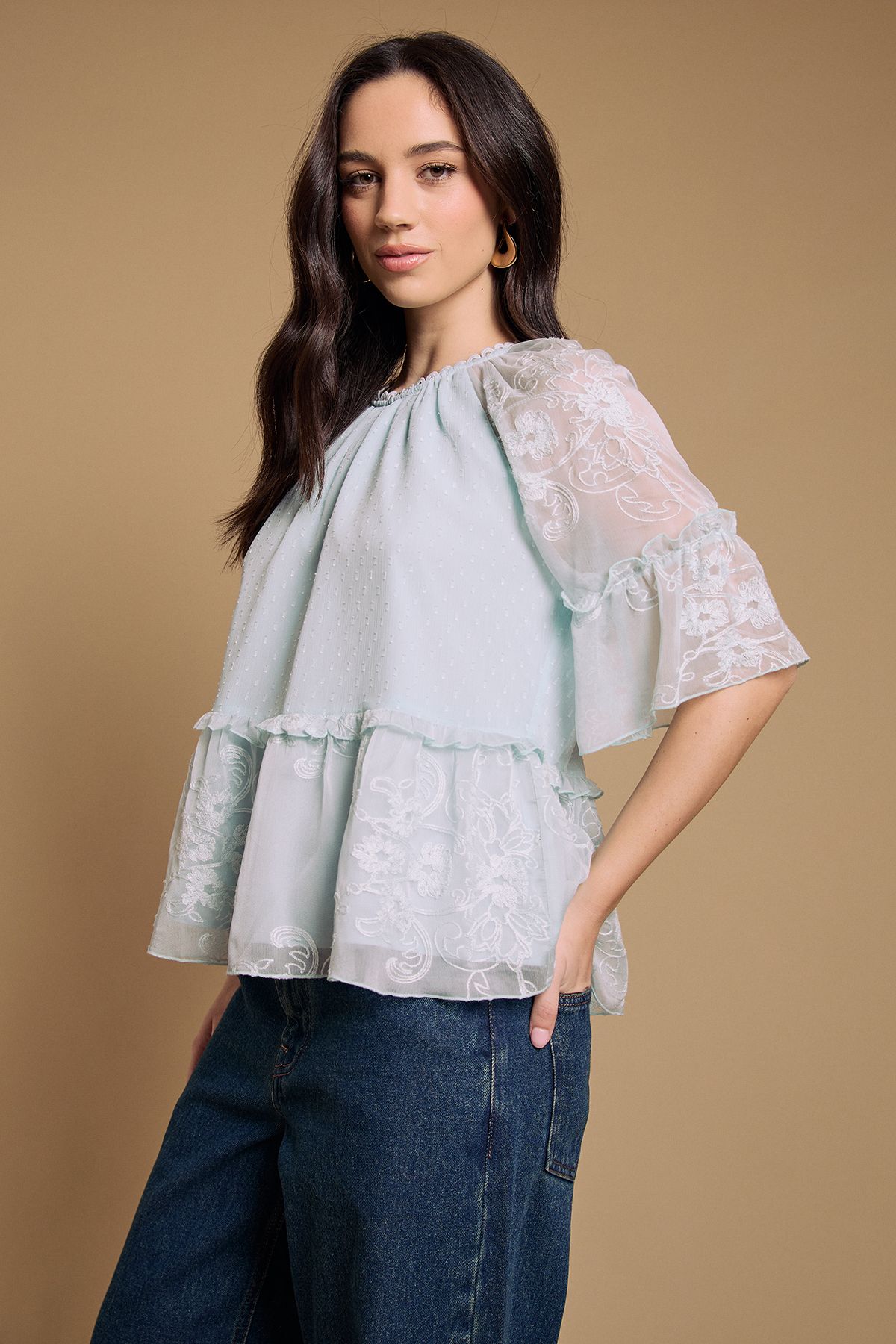 Oasis Chiffon Peplum Blouse Baby Blue