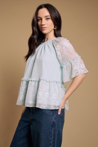 Oasis Chiffon Peplum Blouse Baby Blue