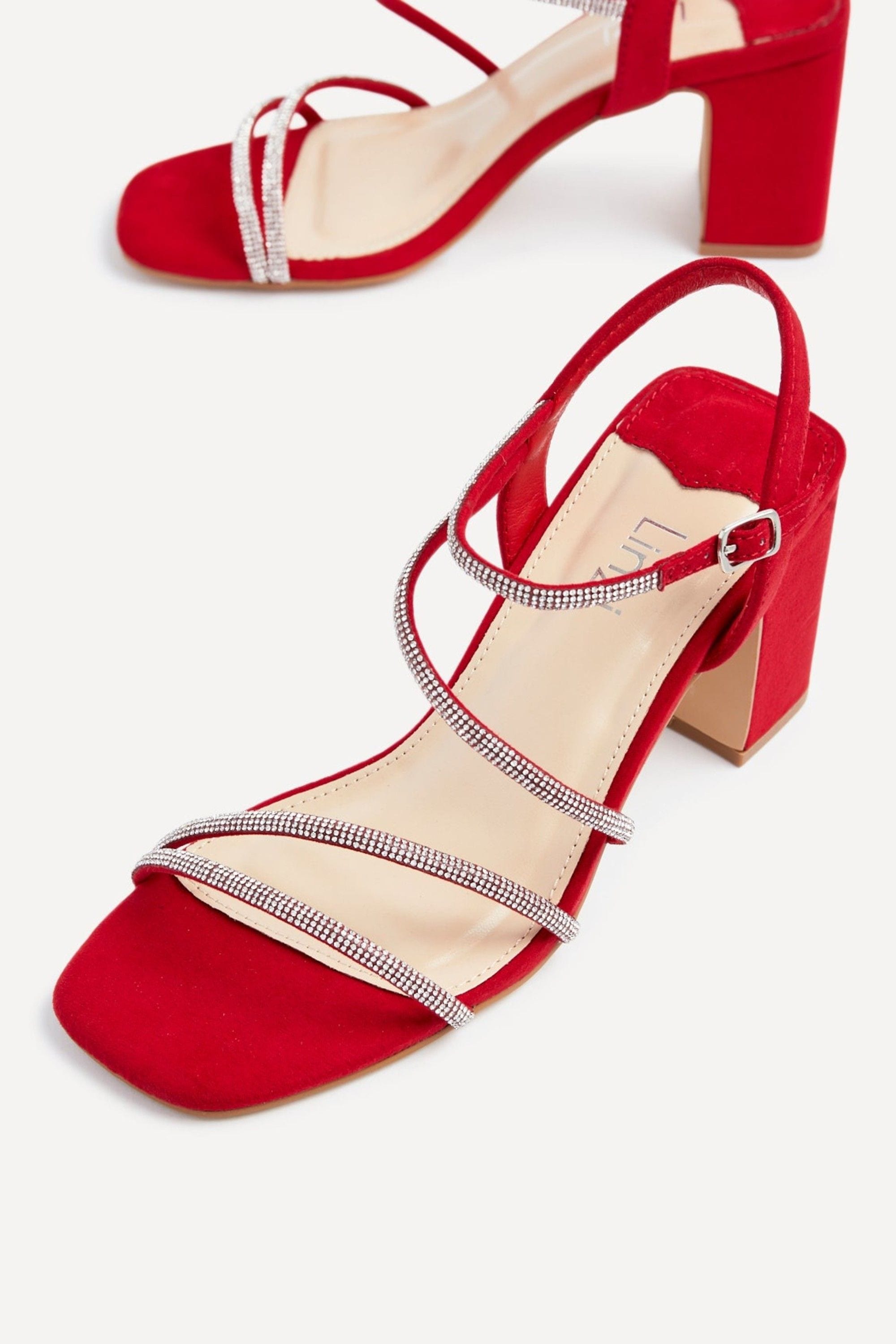 Linzi Kira Red Faux Suede Strappy Diamante Block Heel image 4