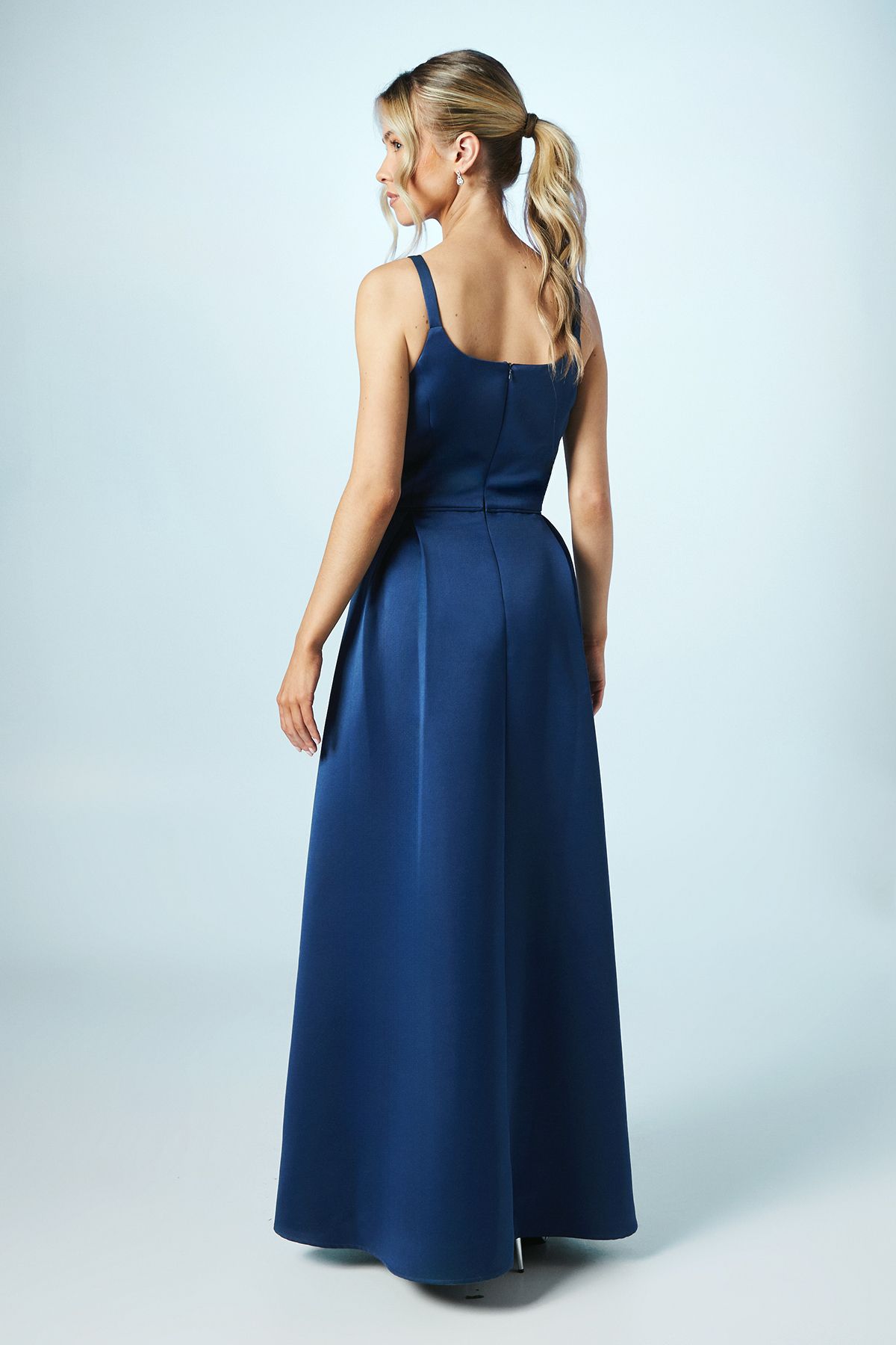 Coast Teen Structured Satin Full Skirted Bridesmaid Dress Navy image 4