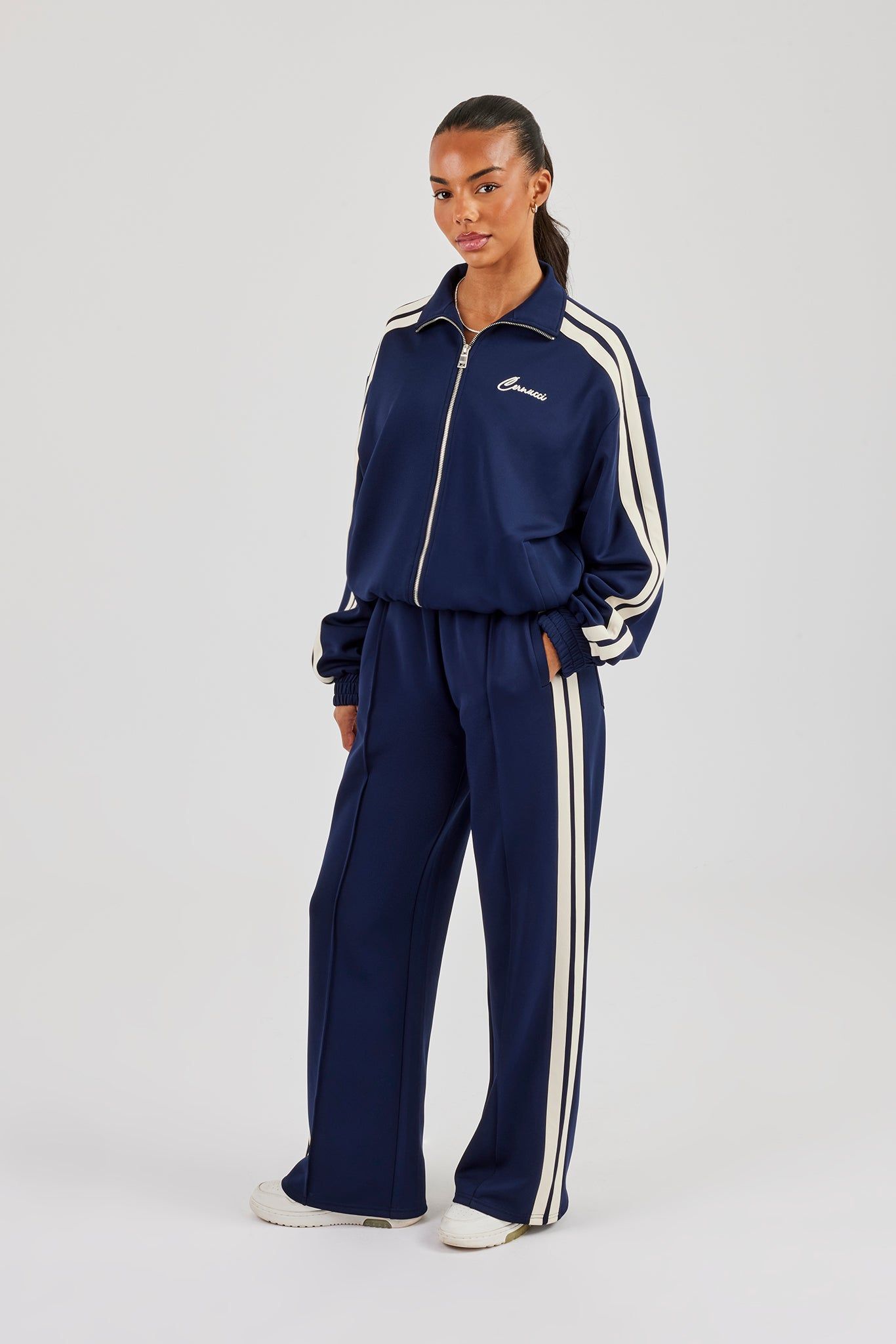 Cernucci Taping Wide Leg Track Pant - Navy Blue image 3