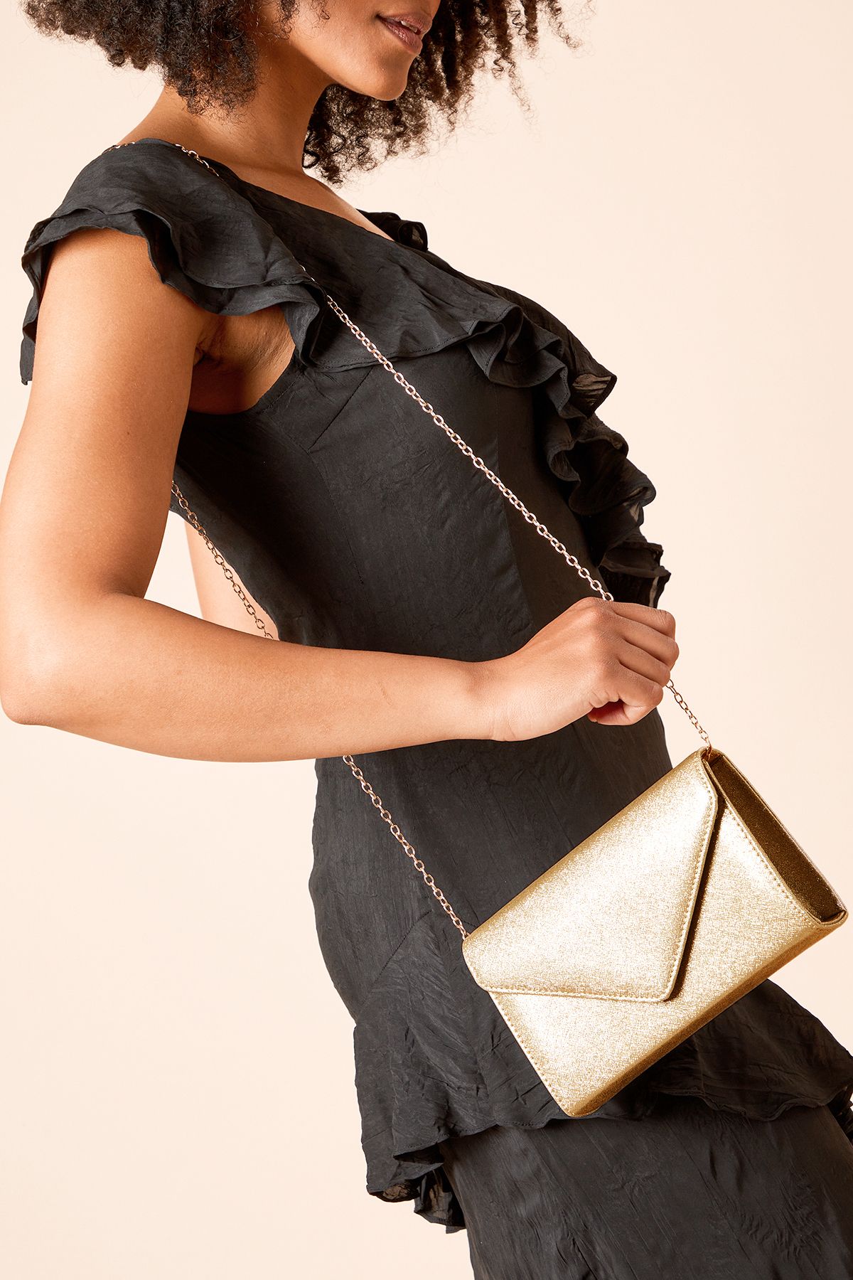 Dorothy Perkins Tampa Glitter Envelope Clutch Bag Gold image 2