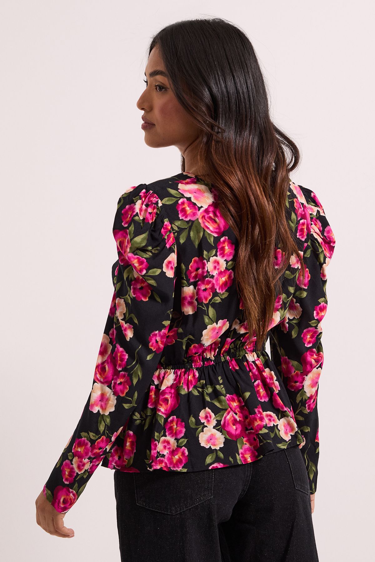 Dorothy Perkins Petite Button Detail Printed Peplum Blouse Floral Floral image 4