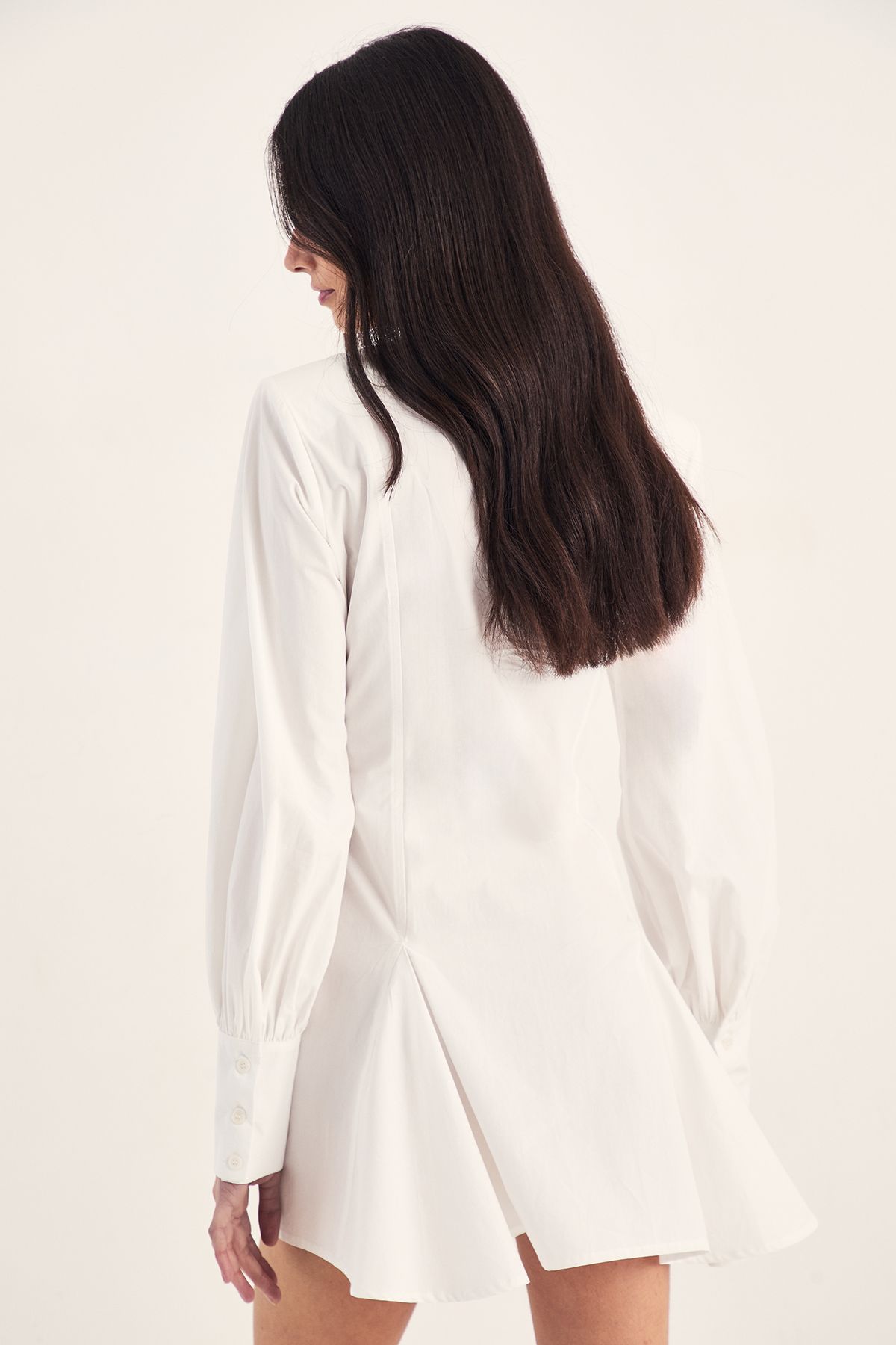 NastyGal Cotton Seam Detail Shoulder Pad Flippy Shirt Dress White image 4