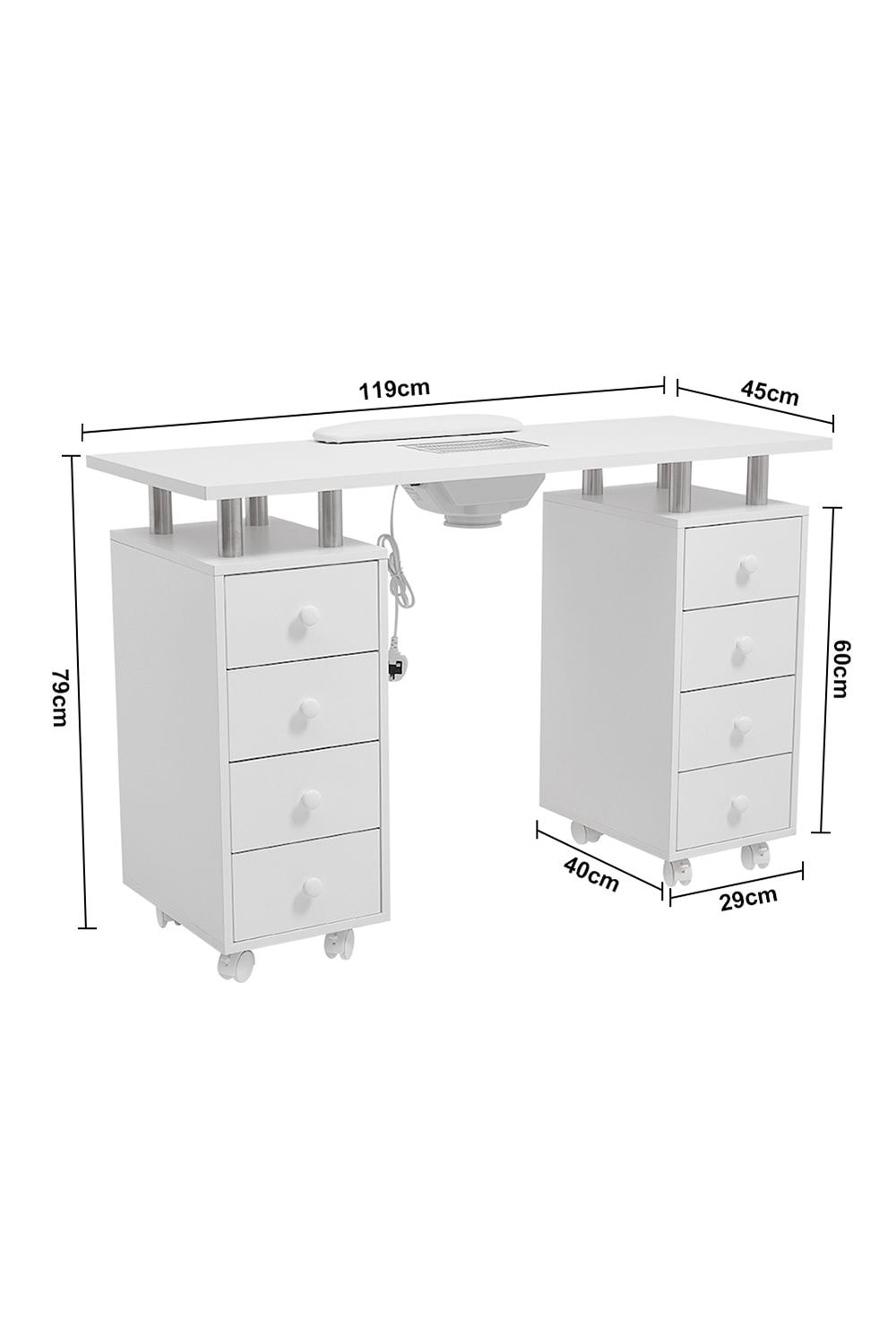 Living and Home Rolling Manicure Station Nail Table with Dust Collector image 6