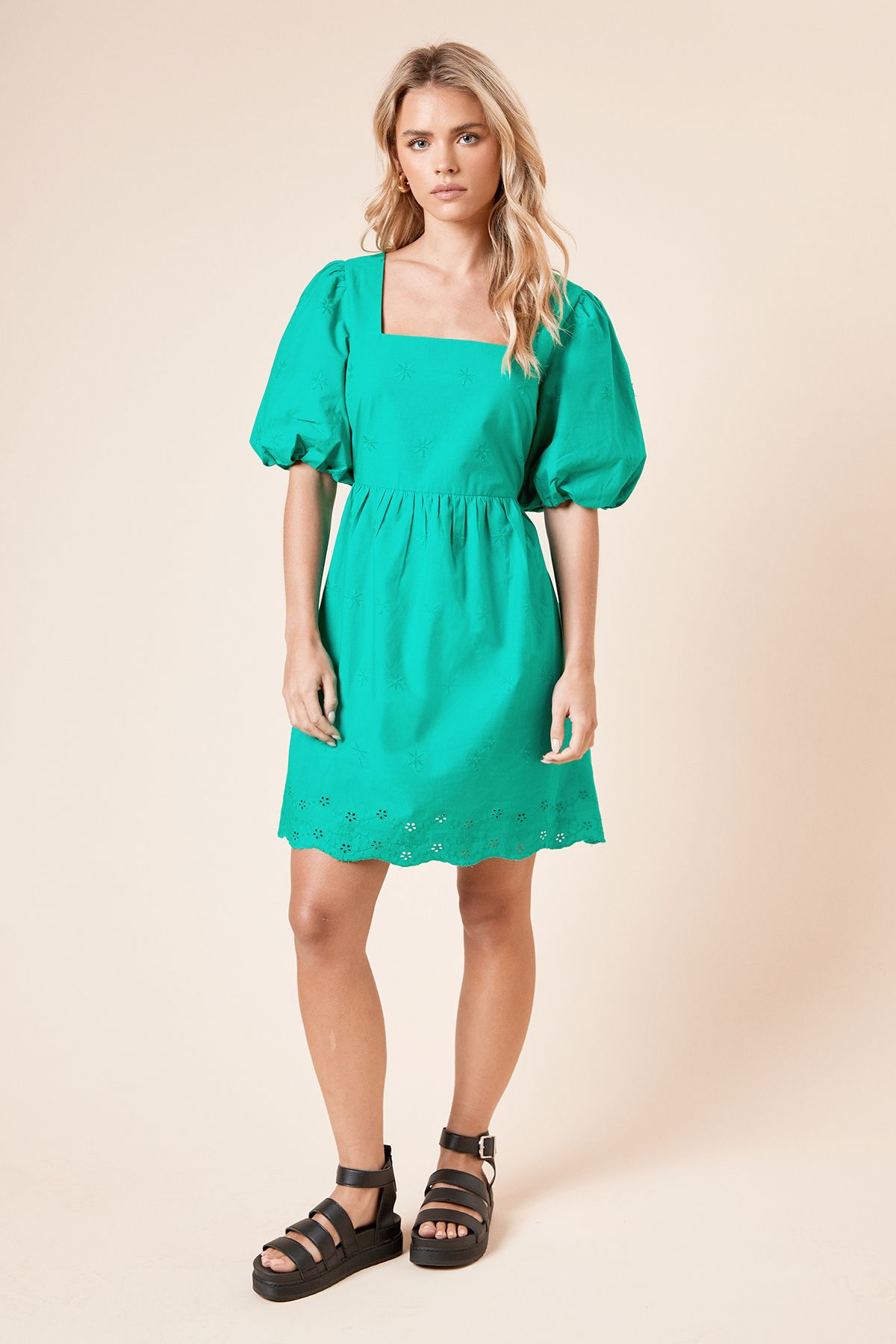 Dorothy Perkins Petite Embroidered Square Neck Mini dress Green image 2