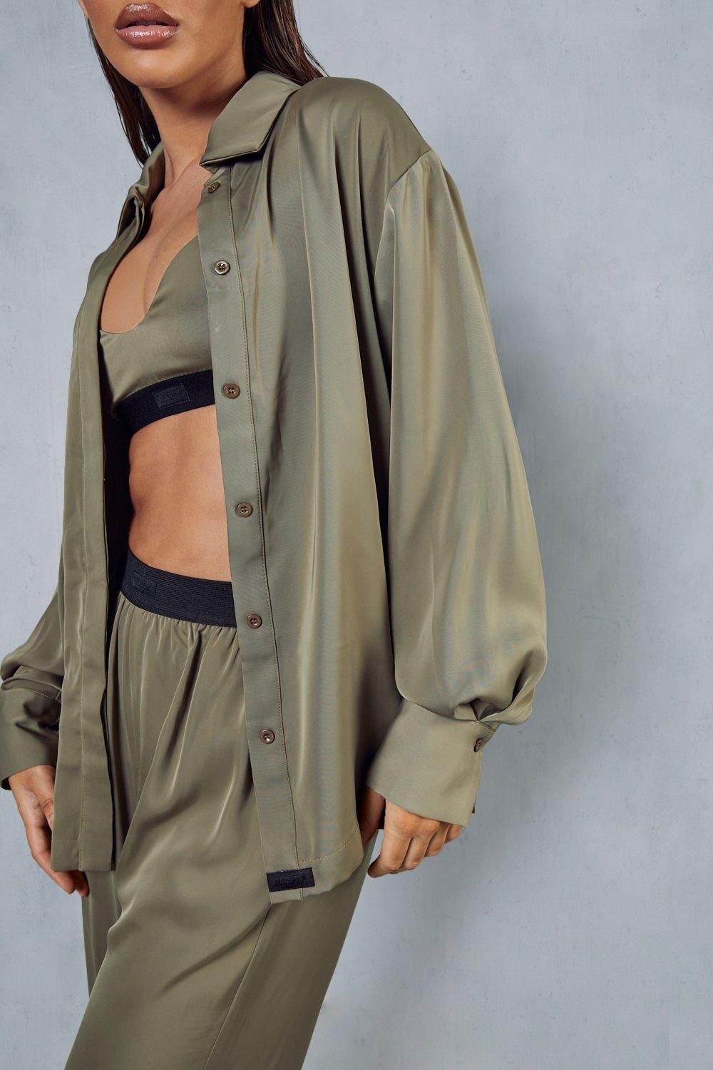 MissPap Premium Satin Oversized Shirt Khaki image 5