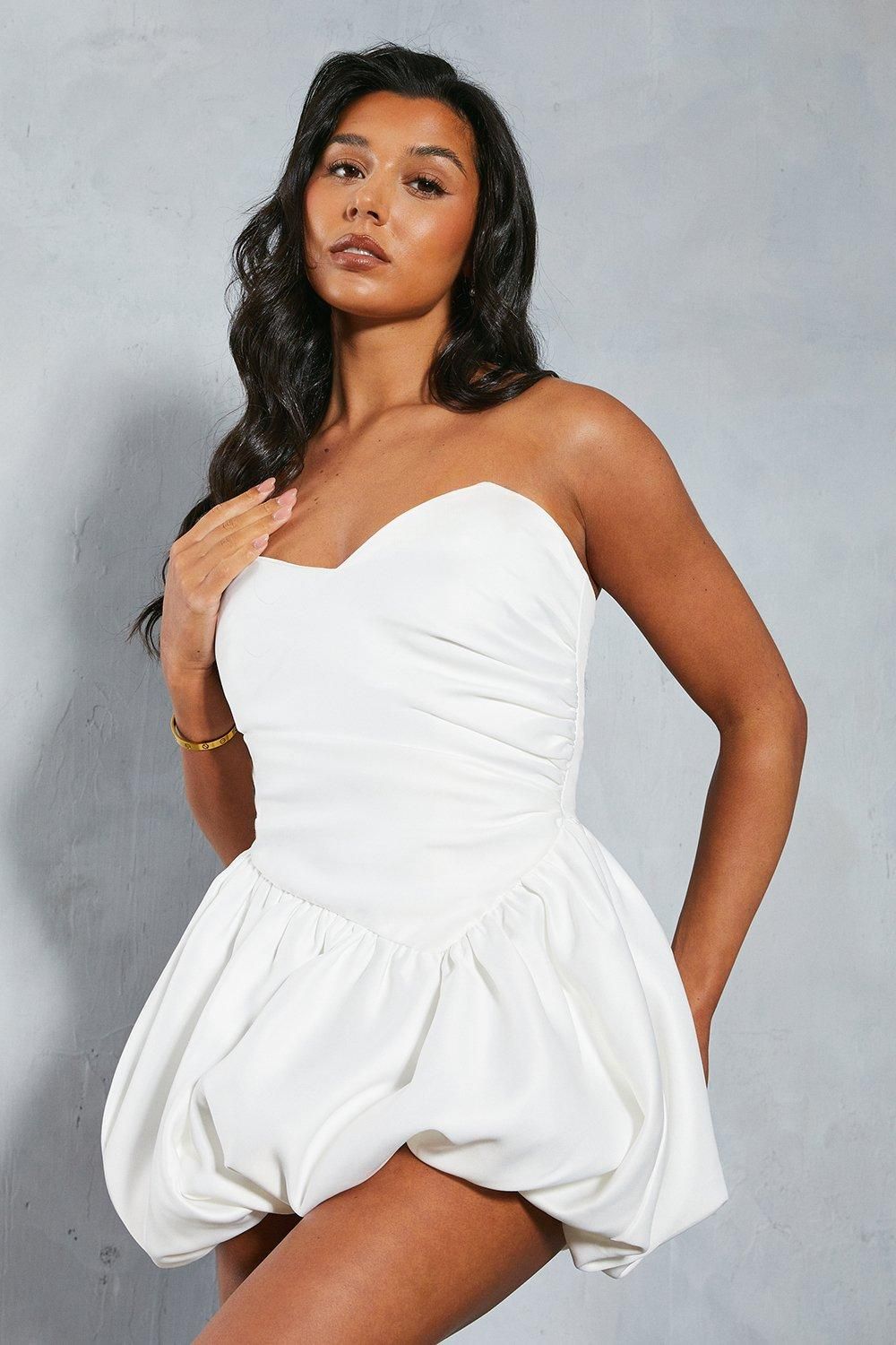 MissPap Premium Shaped Neckline Twist Sculpting Volumous Mini Dress Ivory image 1