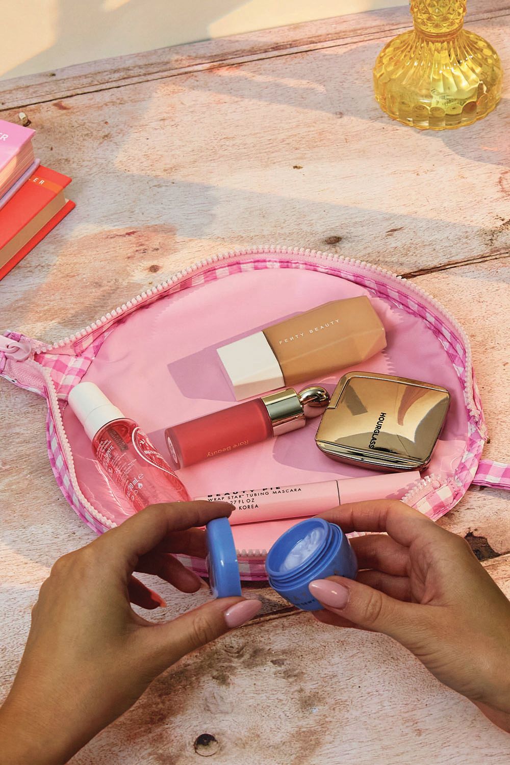 The Flat Lay Co Parachute Lunar Flat Lay Makeup Pouch - Pink Gingham Multi image 5