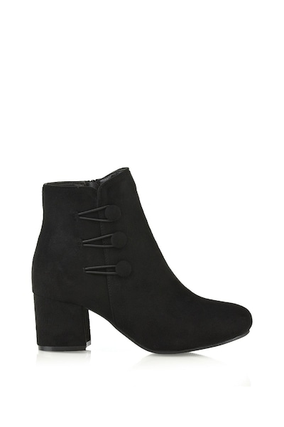 XY London 'Ruth' Low Mid Block Heel Button Tie Ankle Boots With Zip Fastening