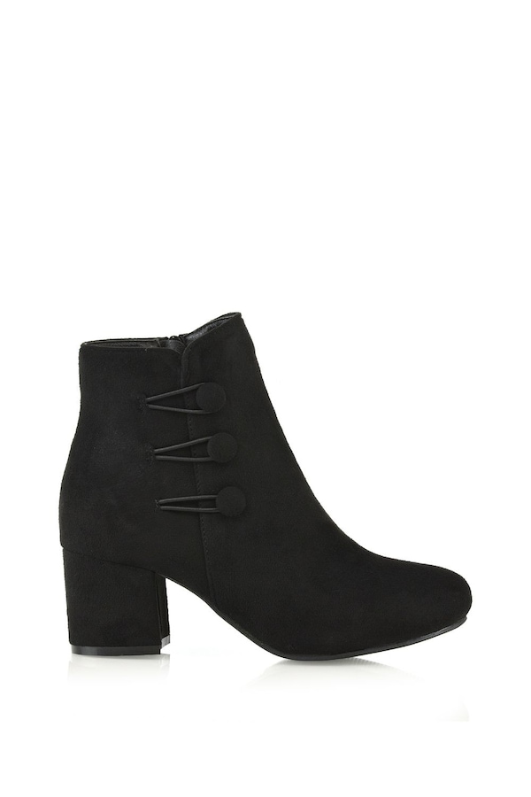 XY London 'Ruth' Low Mid Block Heel Button Tie Ankle Boots With Zip Fastening