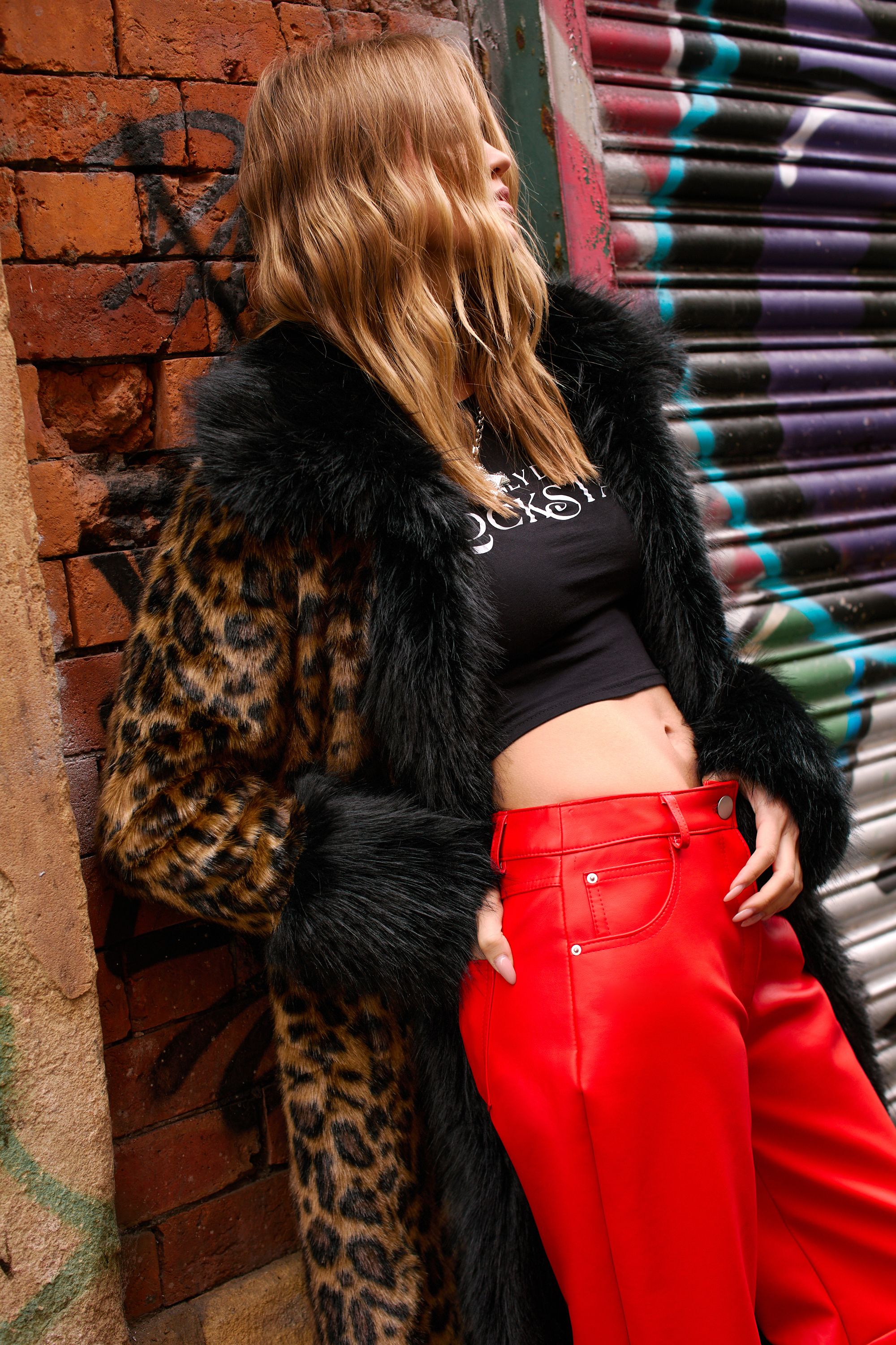 NastyGal Leopard Faux Fur Longline Coat Brown image 3