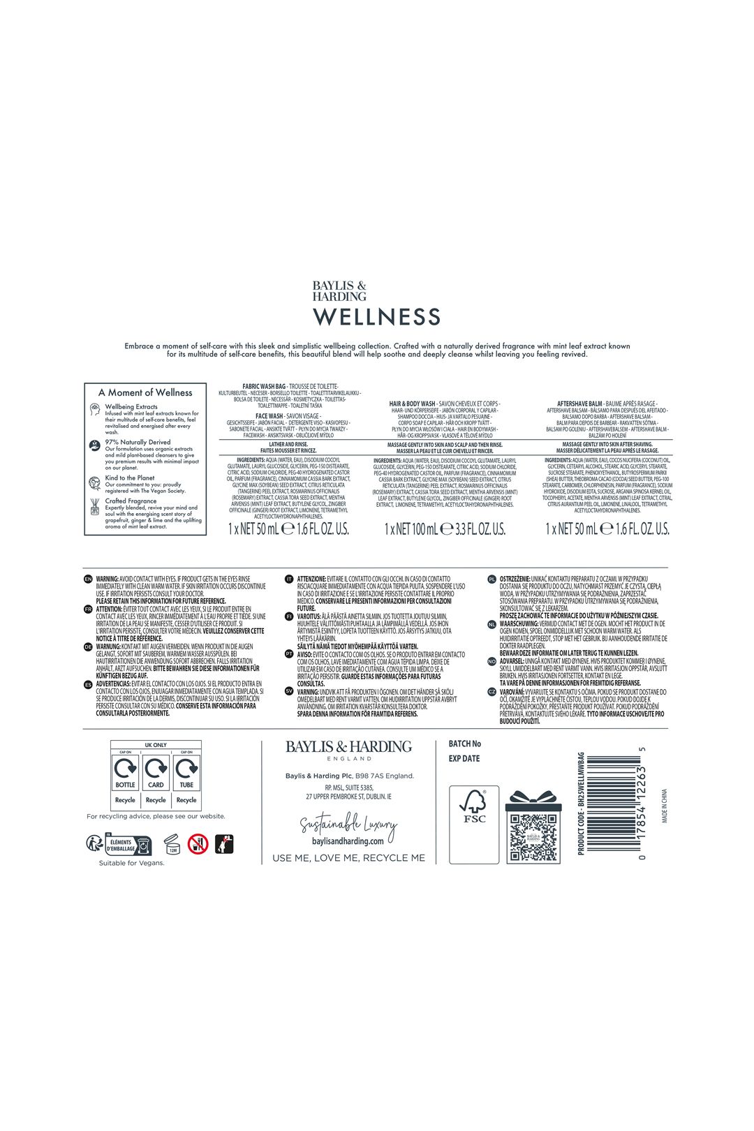 Baylis & Harding Wellness For Men Revived & Ready Wash Bag Gift Set Multi image 8