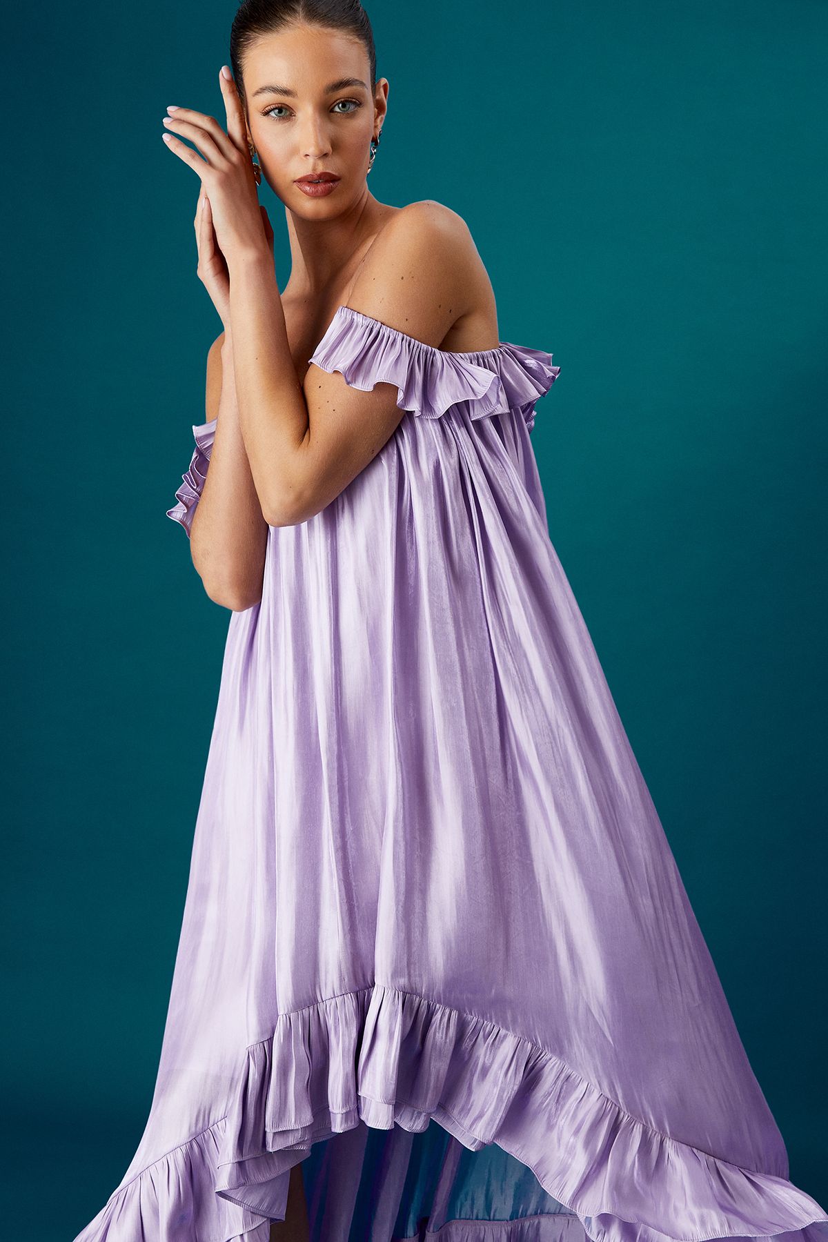 Coast Coast Muse Ruffle Strappy Dip Back Hem Maxi Dress Lilac image 2