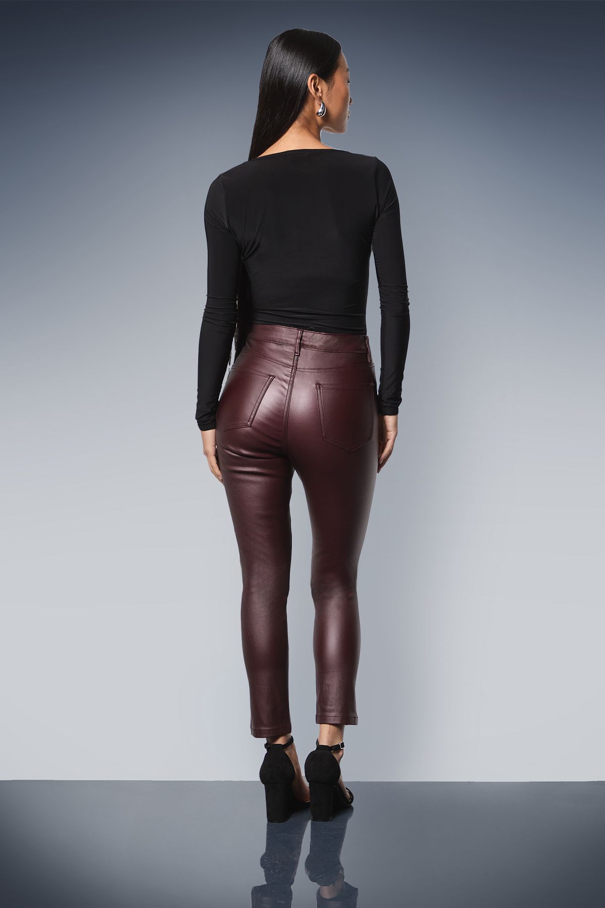 Dorothy Perkins Petite Coated Skinny Jean Burgundy image 3