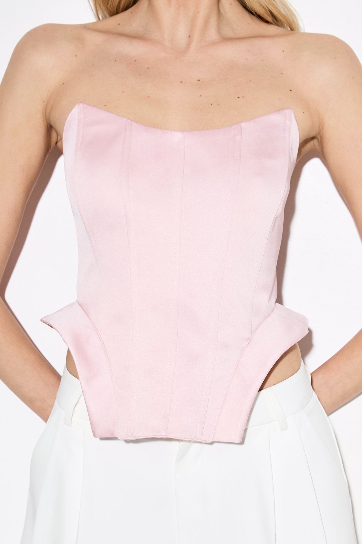 MissPap Satin Twill Bonded Corset Top Soft Pink image 4