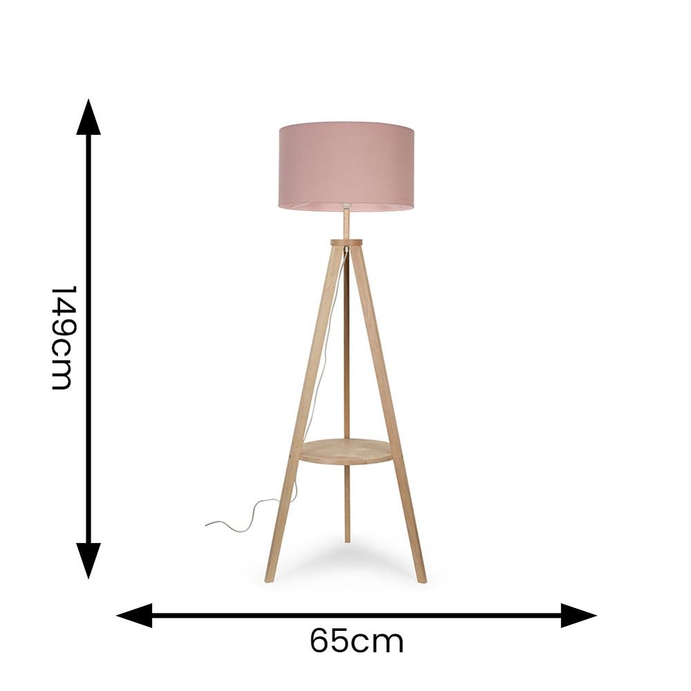 ValueLights Morrigan Natural Wood Tripod Floor Lamp with Fabric Drum Lamp Shade image 8