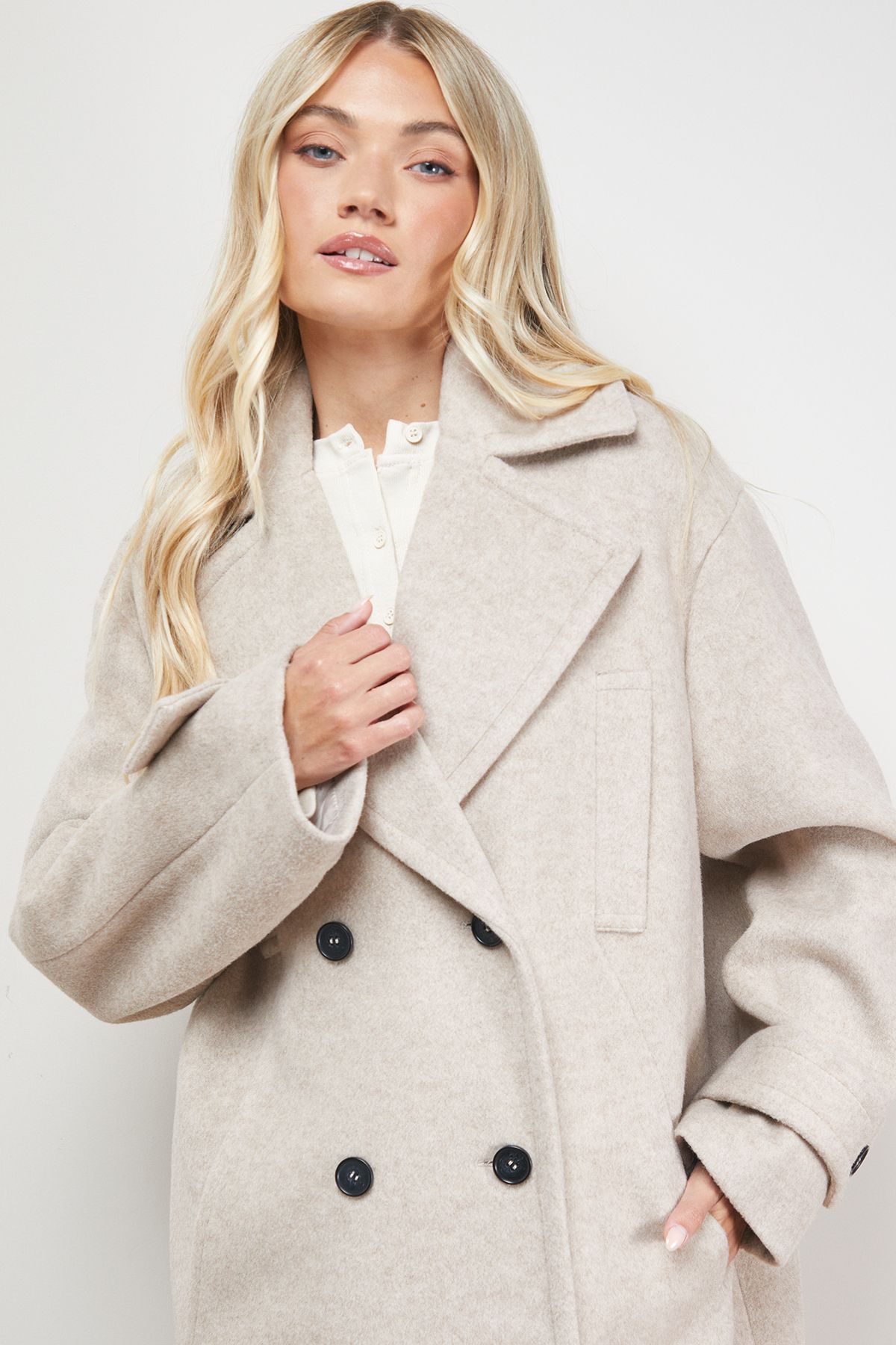 Oasis Brushed Relaxed Reefer Coat Stone image 3