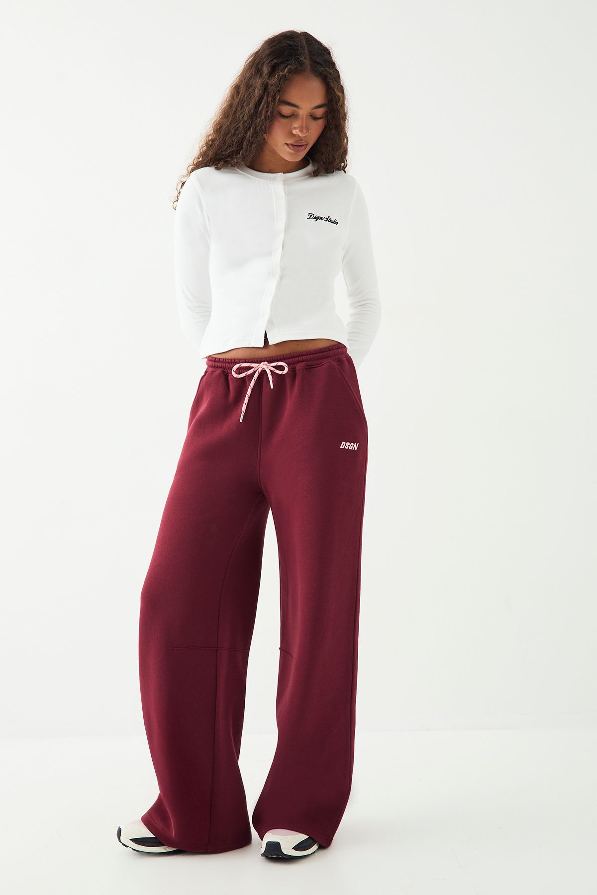 DSGN Studio DSGN Studio Ribbed Script Embroidery  Button Through Long Sleeve Top White image 3