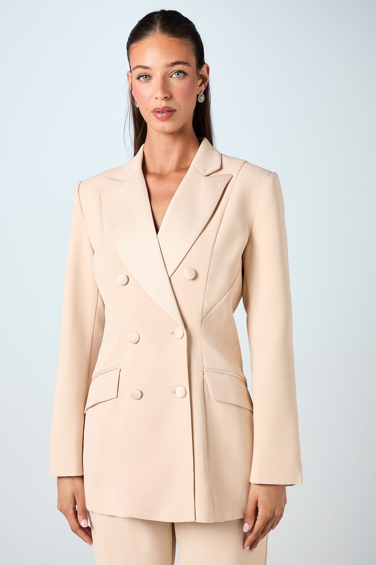 Coast Premium Hourglass Silhouette Double Breasted Bridal Blazer Champagne