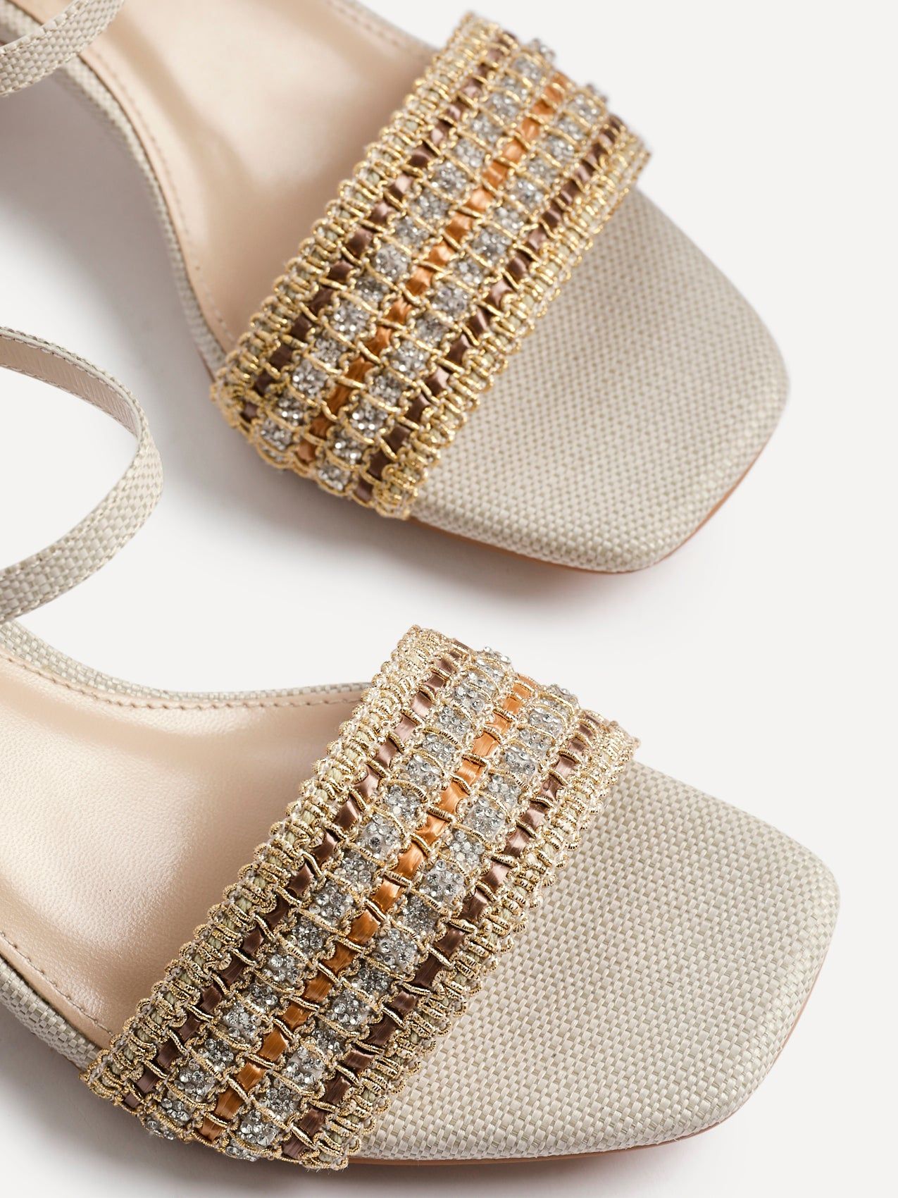 Linzi Indie Ivory Raffia Diamante Block Heeled Sandals image 4