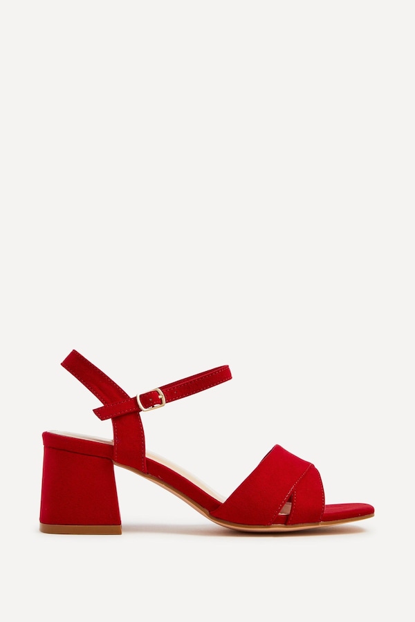 Linzi Vivian Wide Fit Red Faux Suede Block Heeled Sandals