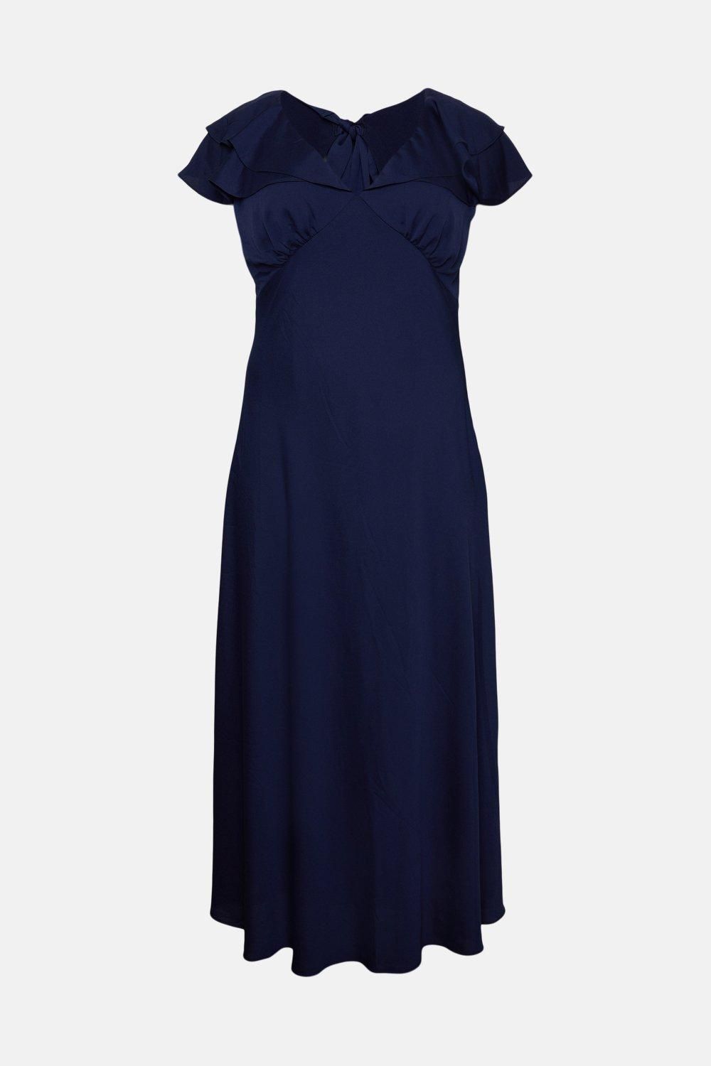 Oasis Curve Frill  Satin Bias Midaxi Dress Navy image 4