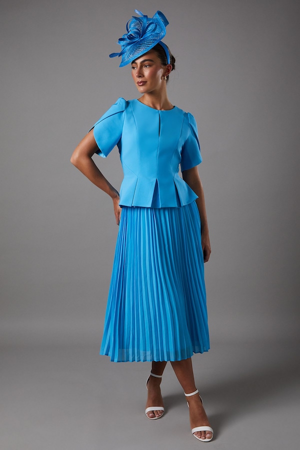Coast Tulip Sleeve 2 In 1 Pleat Dress Blue