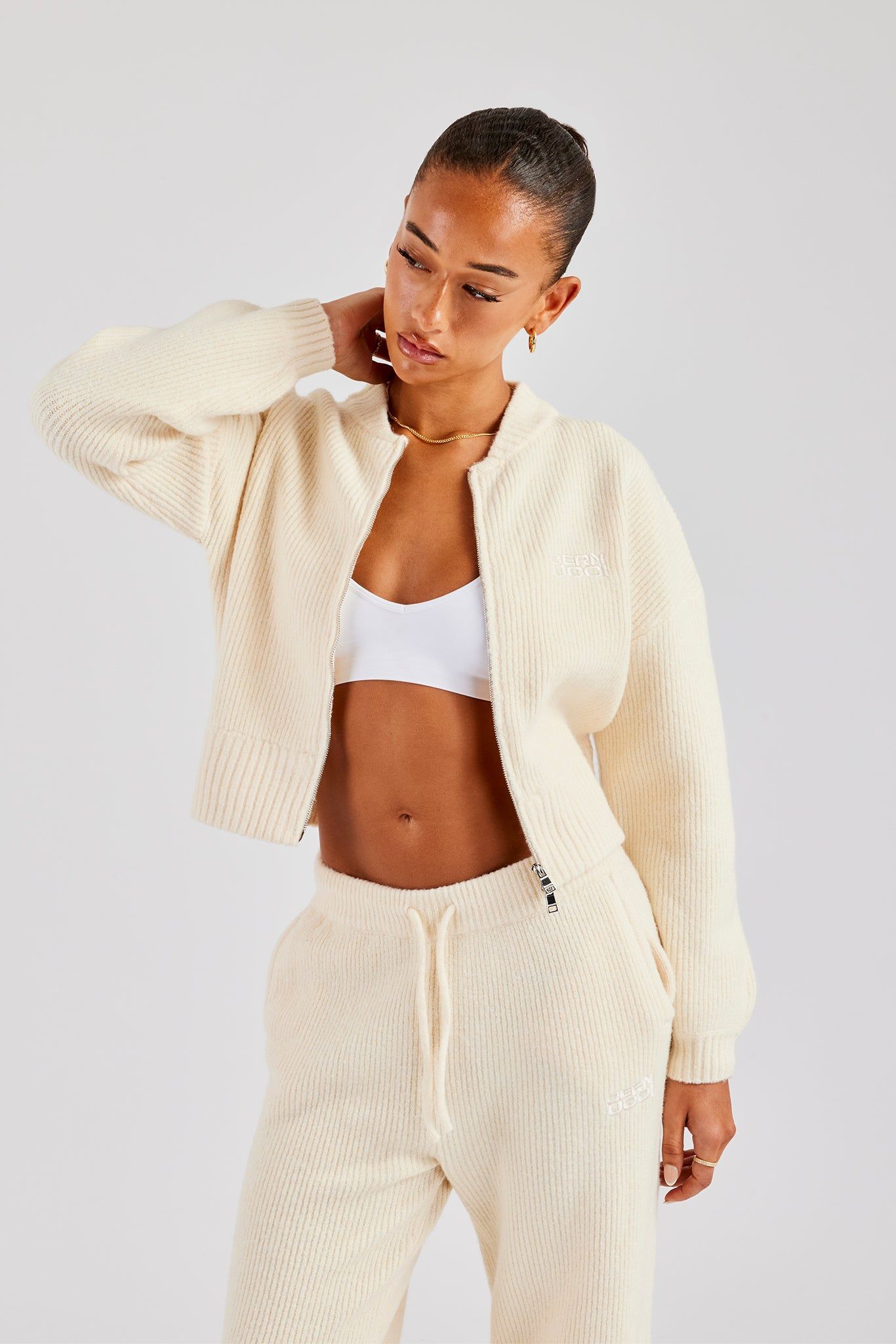 Cernucci Knitted Zip Front Bomber - Oatmeal image 2